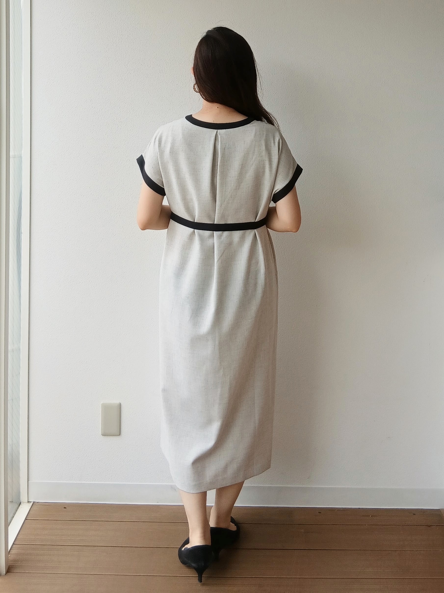 なみきさんの「UNTITLED｜【接触冷感/UVカット/イージーケア】配色ラインワンピース」を使ったコーディネート