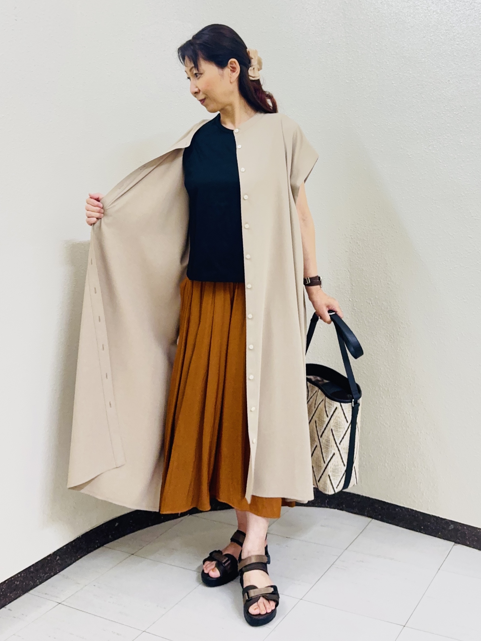 ⭐︎Eimi⭐︎さんの「Reflect｜すっきり見えバンドカラーシャツワンピース」を使ったコーディネート