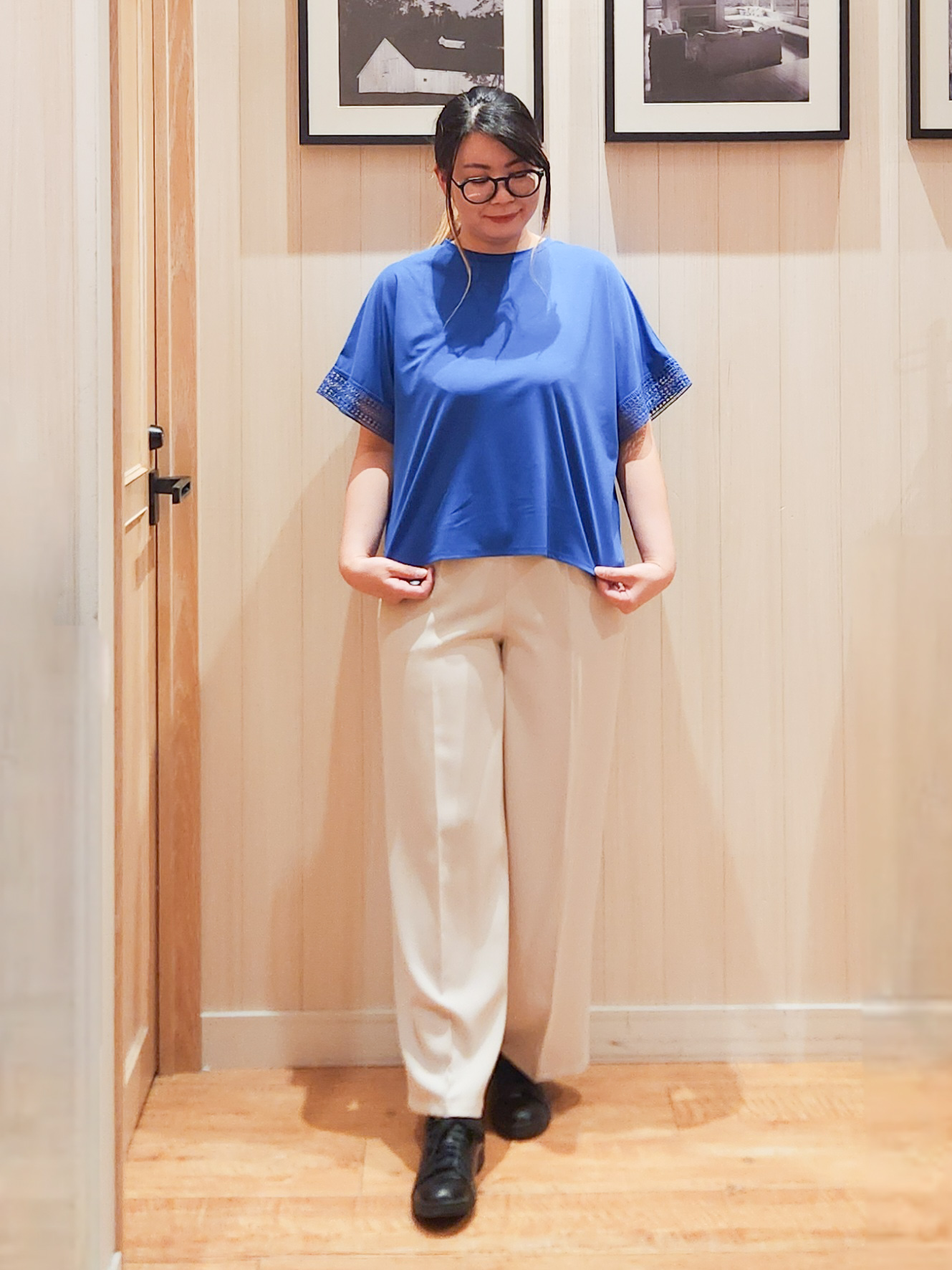 れーやんさんの「SHOO･LA･RUE｜【ひんやり/UV】お袖レースが上品 ゆったりとろみトップス」を使ったコーディネート