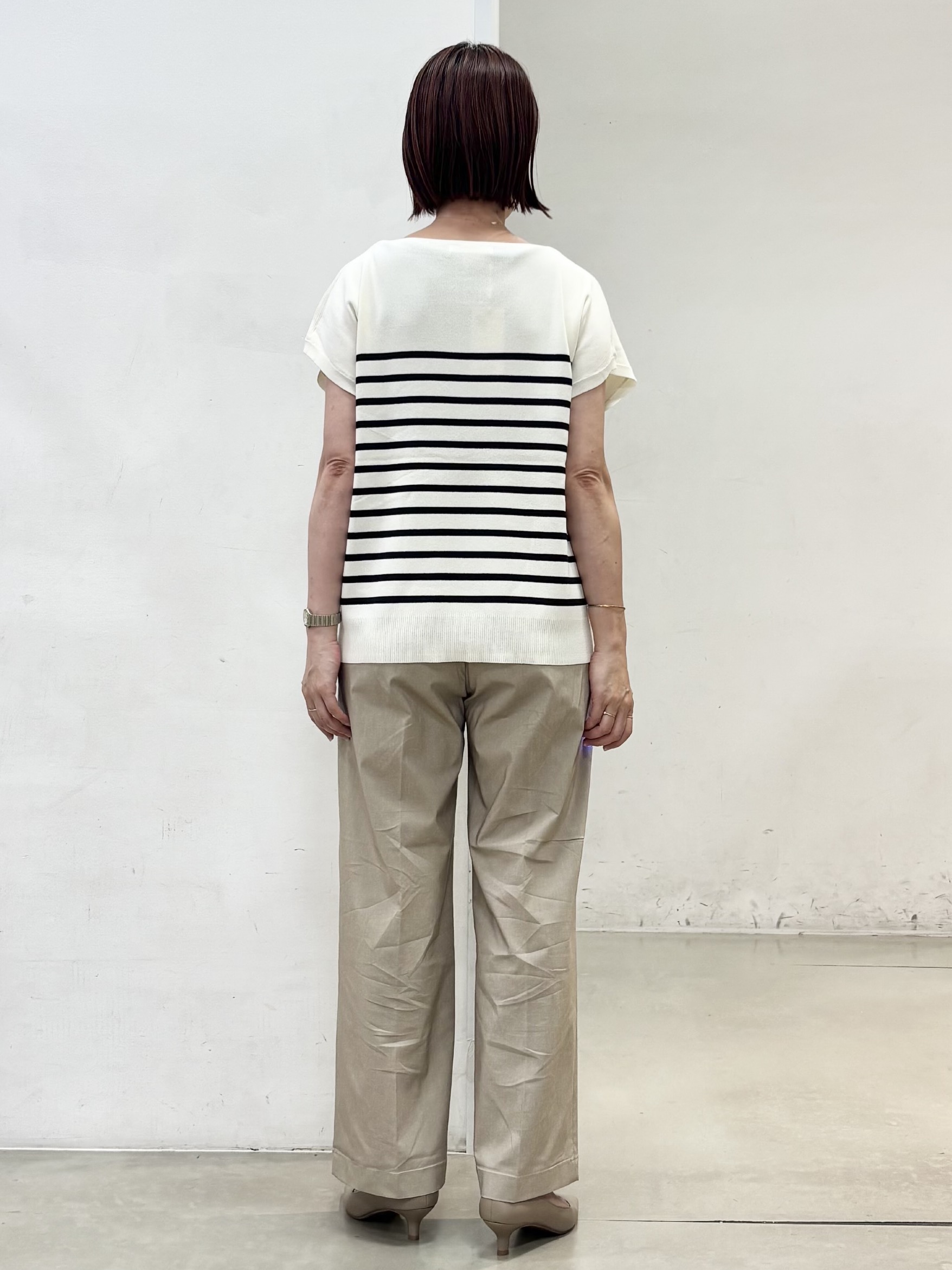 fujiさんの「THE SHOP TK｜【S-XL/ひんやりタッチ】多機能フレンチスリーブニット 洗濯機OK/UVケア/毛玉になりにくい」を使ったコーディネート