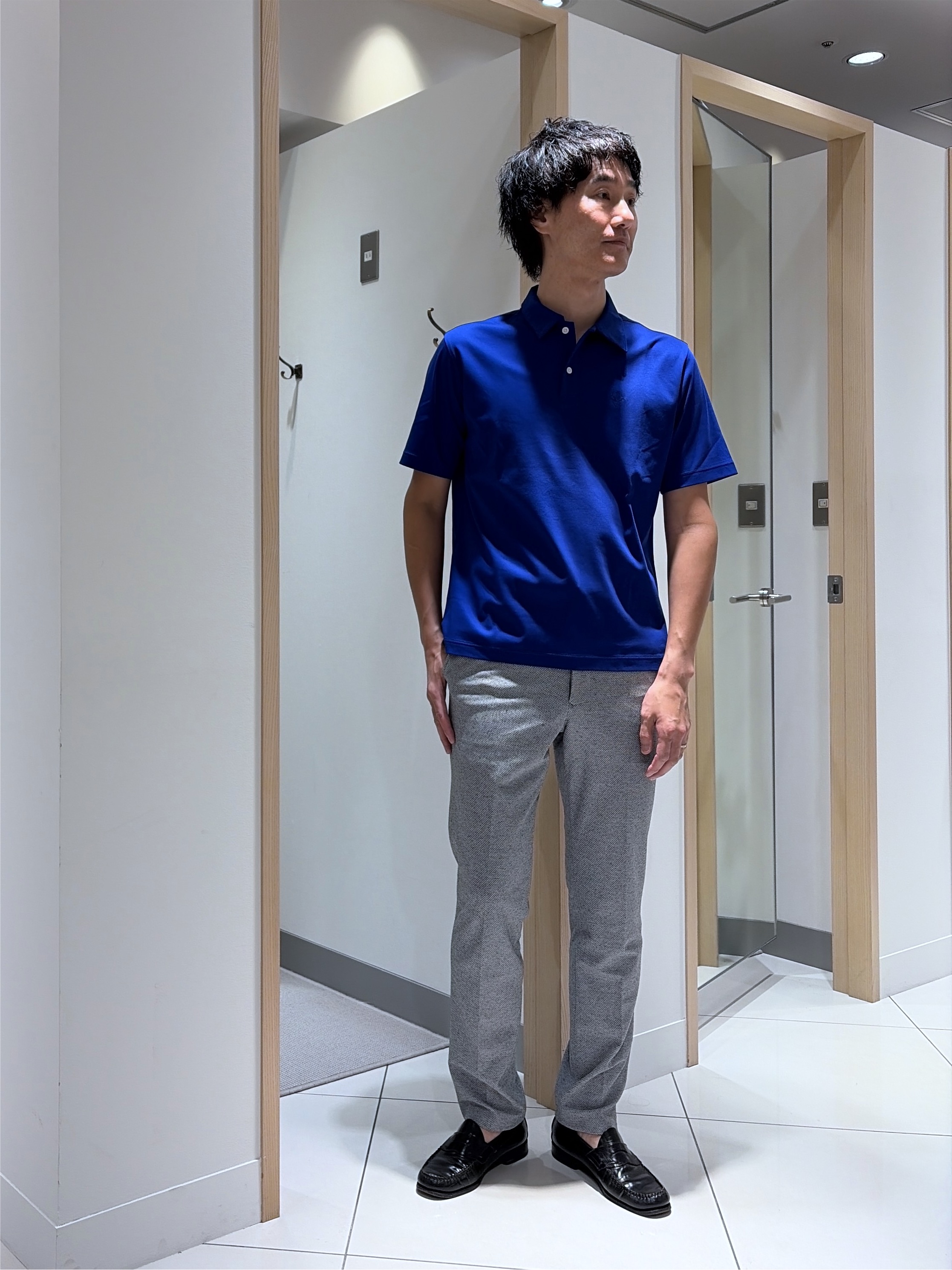 mutoさんの「TAKEO KIKUCHI｜【接触冷感】アイスクリアコットン ワンポイント ポロシャツ」を使ったコーディネート