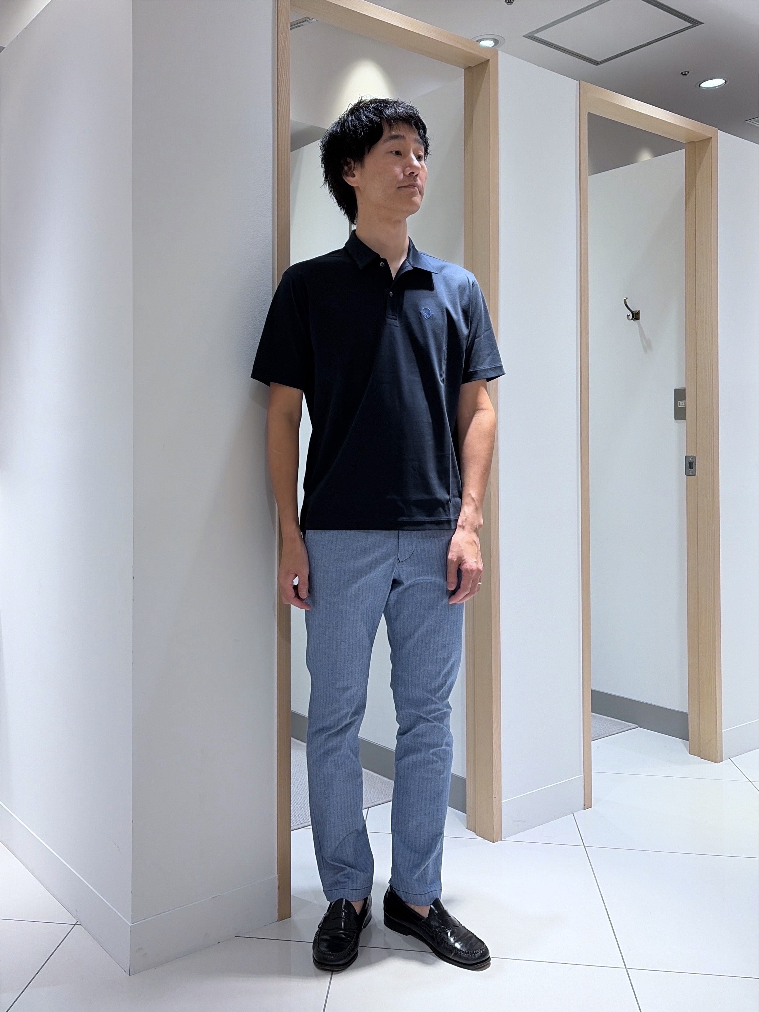 mutoさんの「TAKEO KIKUCHI｜【接触冷感】アイスクリアコットン ワンポイント ポロシャツ」を使ったコーディネート