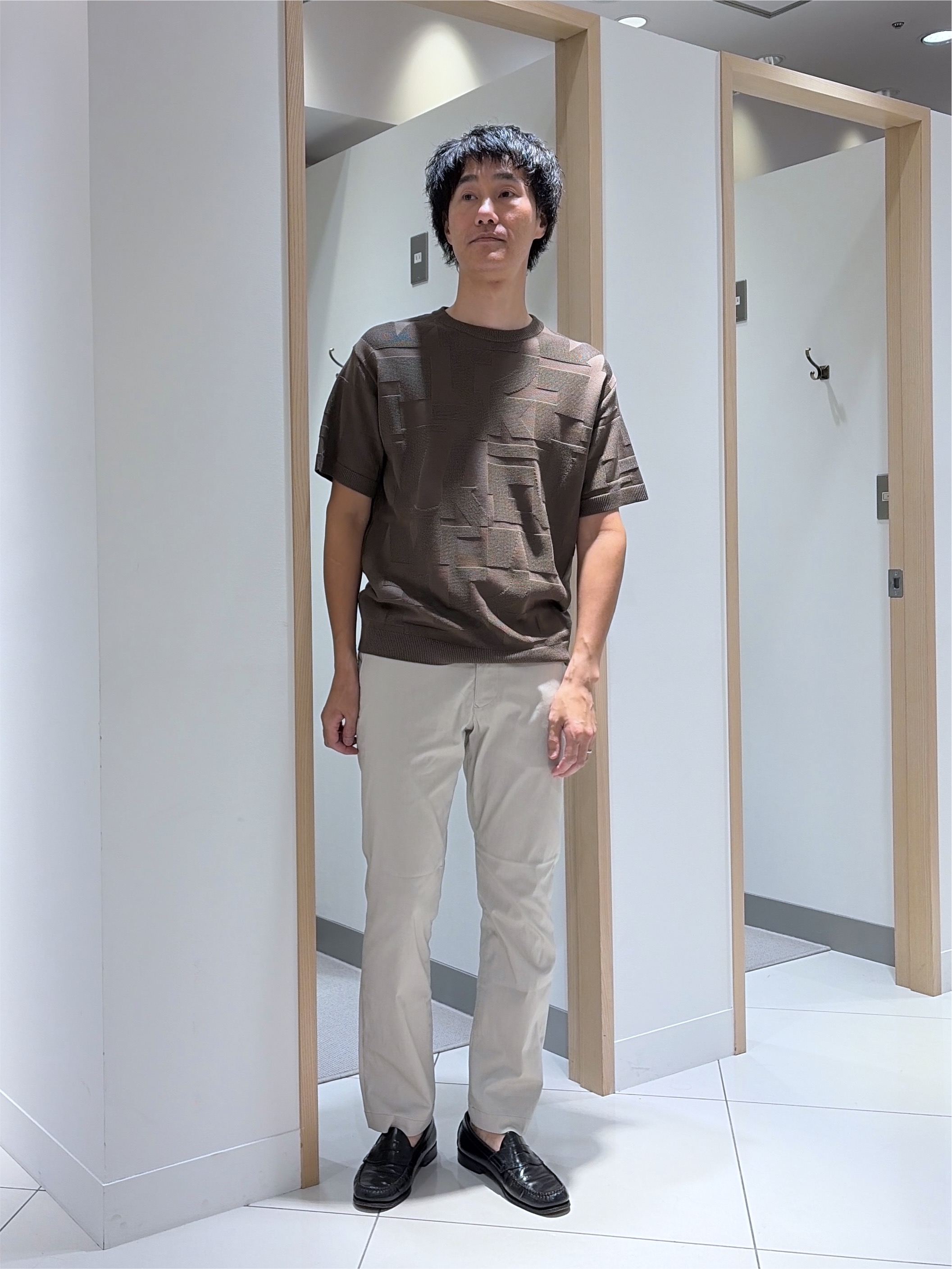 mutoさんの「TAKEO KIKUCHI｜【徳島ニット】ニットＴシャツ」を使ったコーディネート