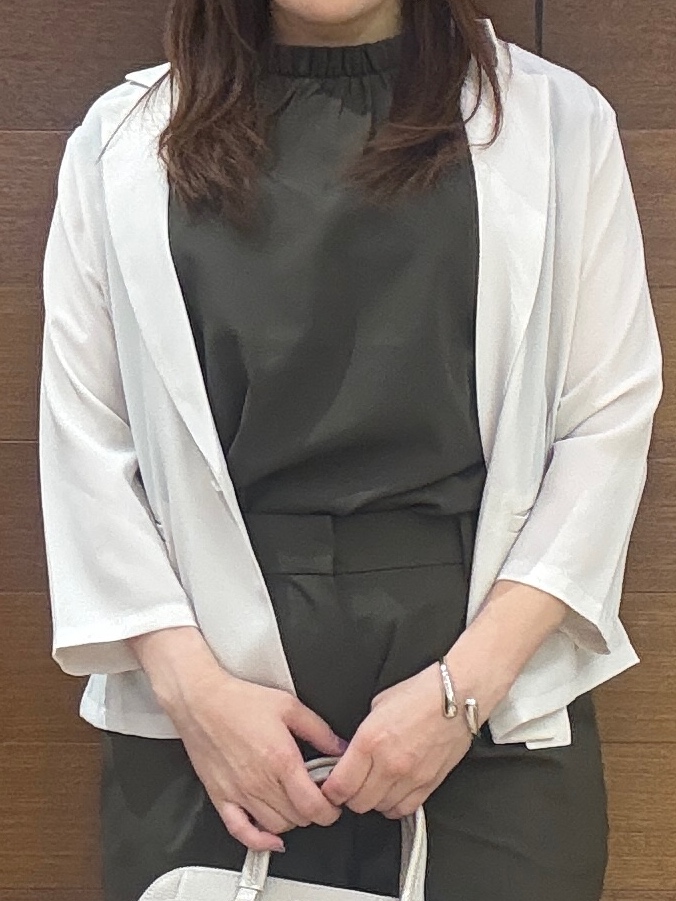 maichiさんの「OPAQUE.CLIP｜【接触冷感／防シワ】ひんやり7分袖テーラードジャケット《洗濯機OK》」を使ったコーディネート