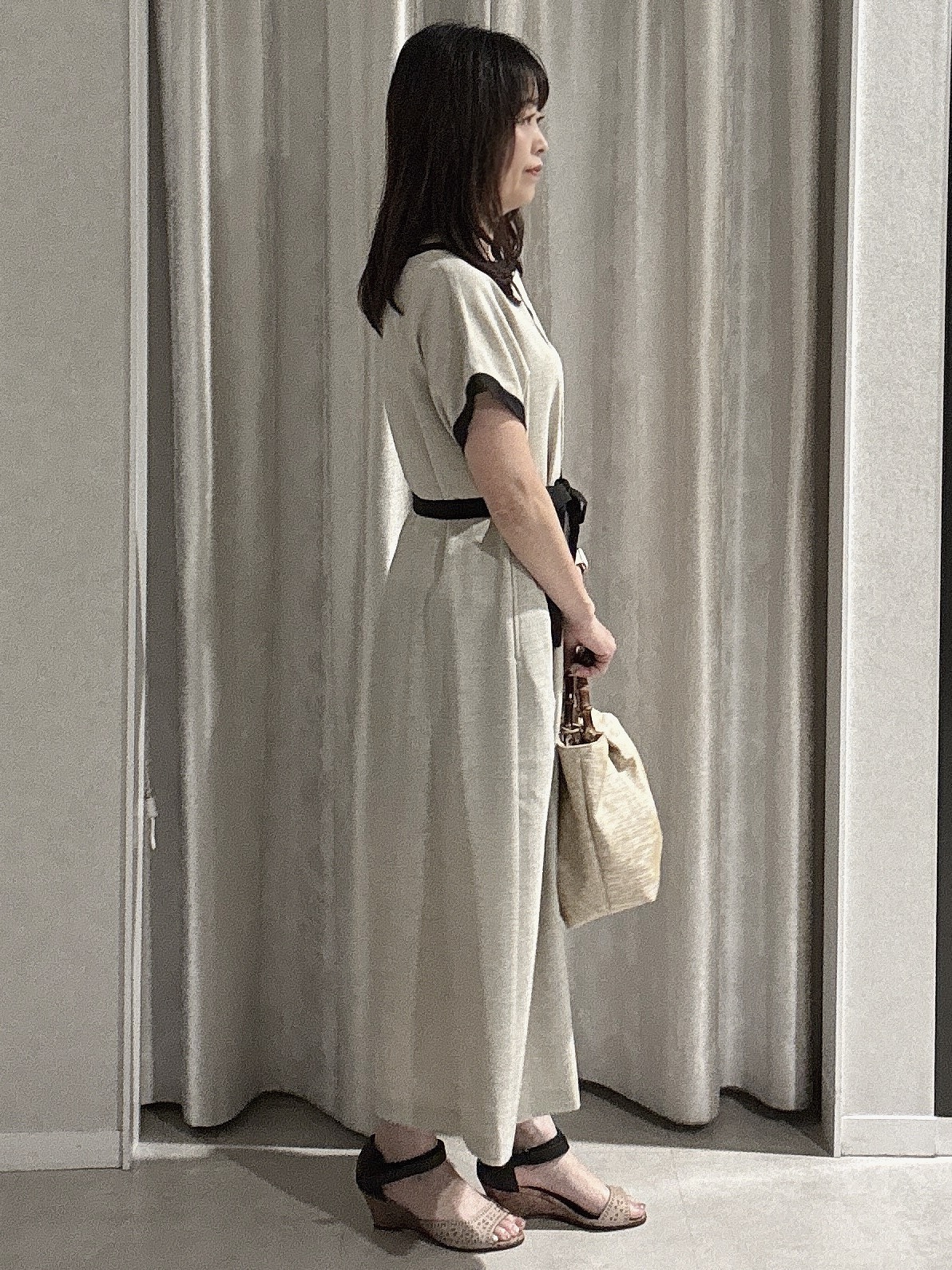 makiさんの「UNTITLED｜【接触冷感/UVカット/イージーケア】配色ラインワンピース」を使ったコーディネート