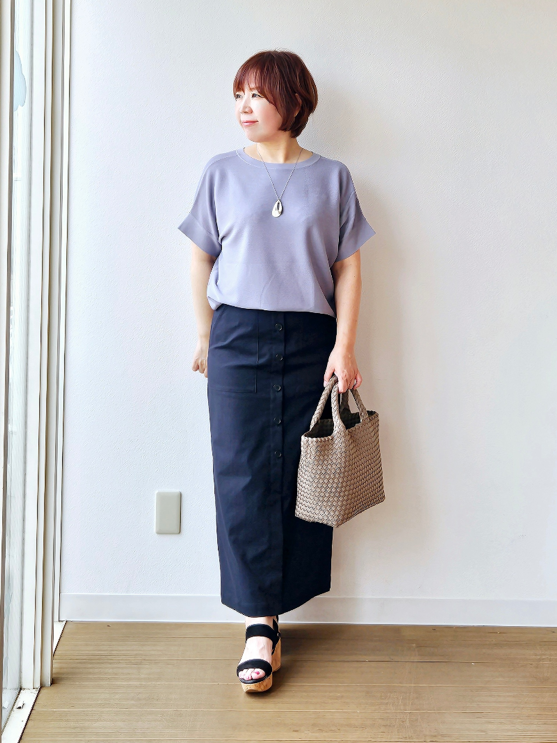 やじまさんの「UNTITLED｜【11色展開/体型カバー】前後2WAYフレンチスリーブニット」を使ったコーディネート