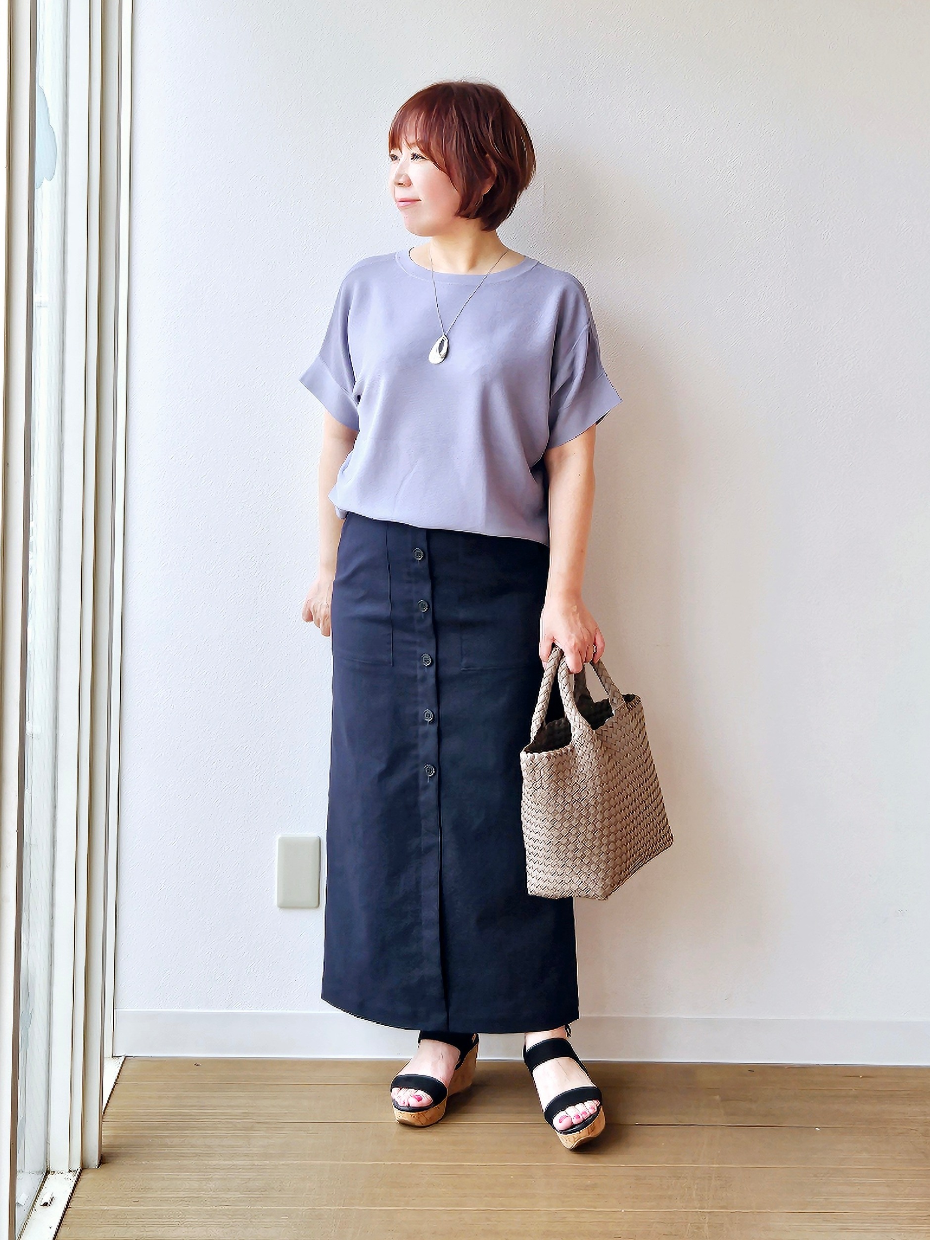 やじまさんの「UNTITLED｜【11色展開/体型カバー】前後2WAYフレンチスリーブニット」を使ったコーディネート