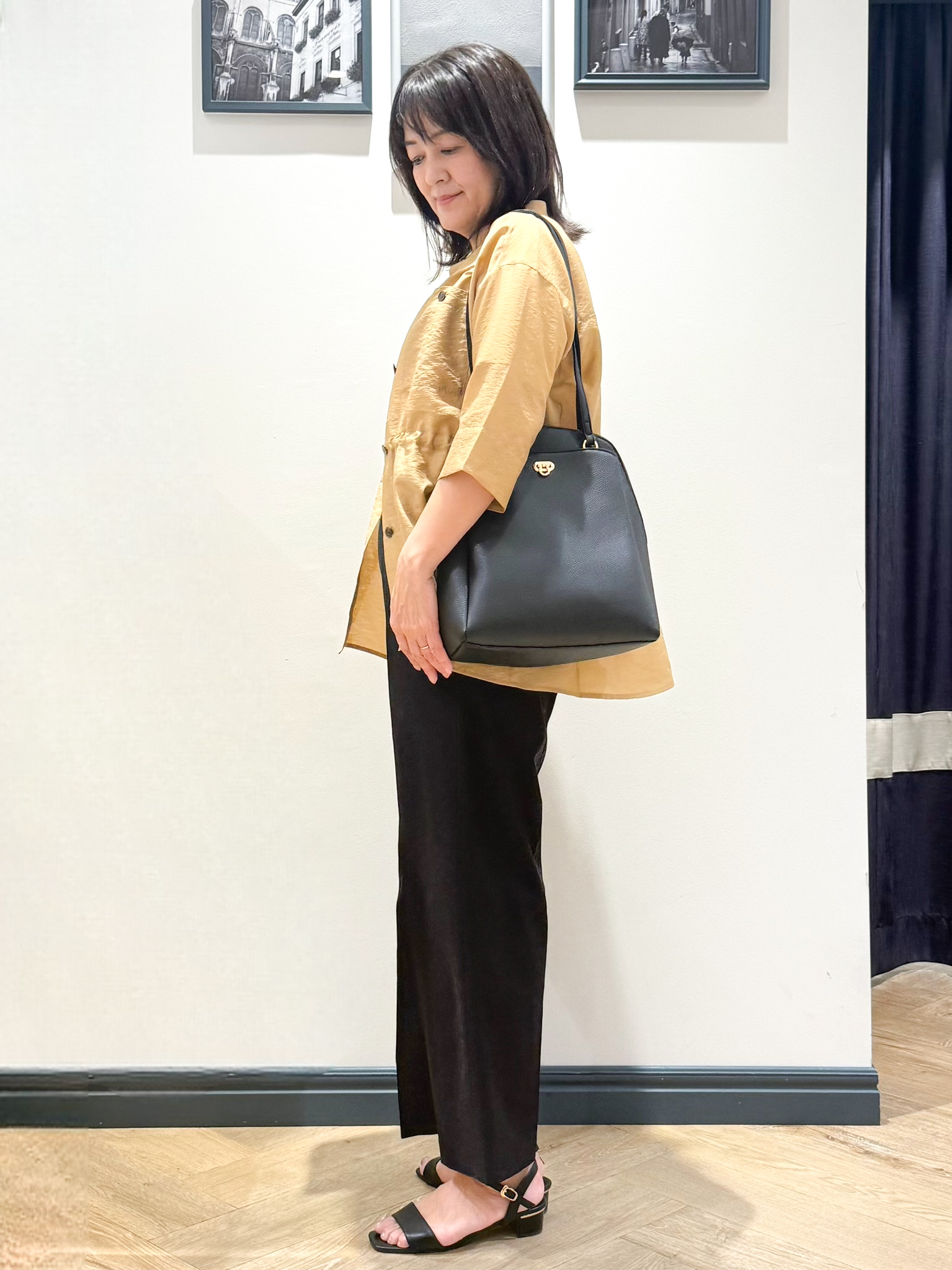 Lilyさんの「grove｜5分袖ver登場！【体型カバー・洗える】シアーサファリシャツジャケット」を使ったコーディネート