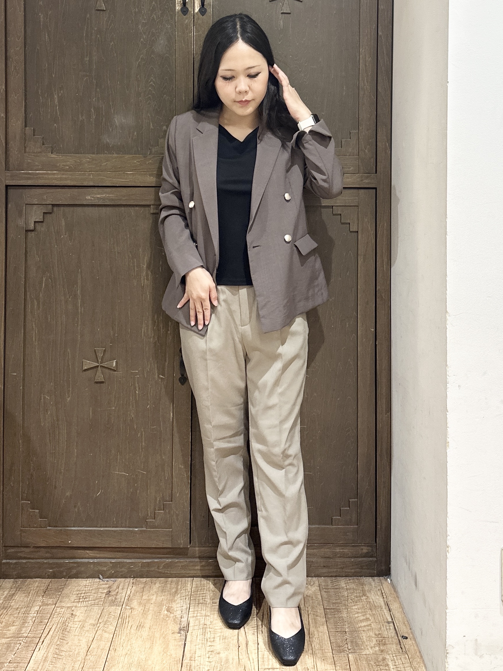 kanaさんの「index｜《再入荷》ダブルブレストテーラードジャケット【接触冷感／吸水速乾／イージーアイロン／防シワ／洗濯機O」を使ったコーディネート