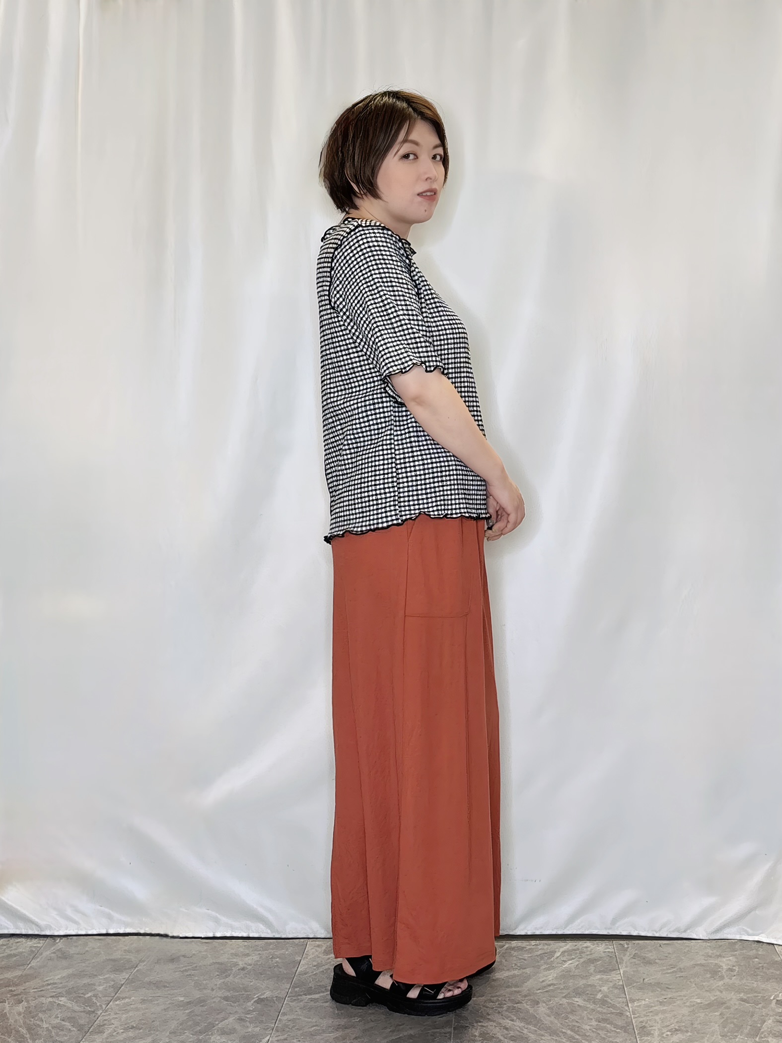 たみさんの「SHOO･LA･RUE｜カット楊柳ギンガムメローT」を使ったコーディネート