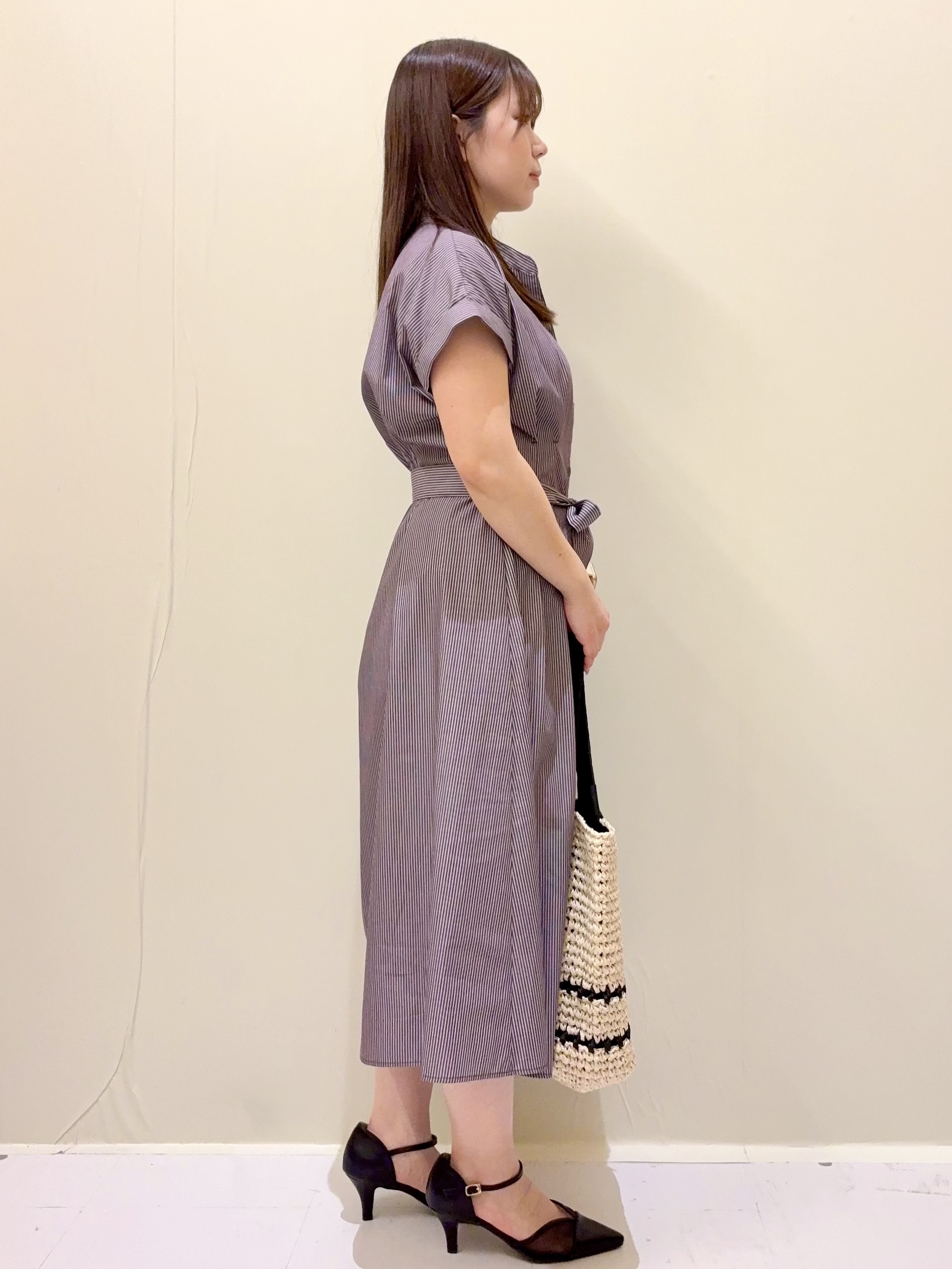 ayumiさんの「OPAQUE.CLIP｜【接触冷感／UV】ストライプタックシャツワンピース《洗濯機OK》」を使ったコーディネート