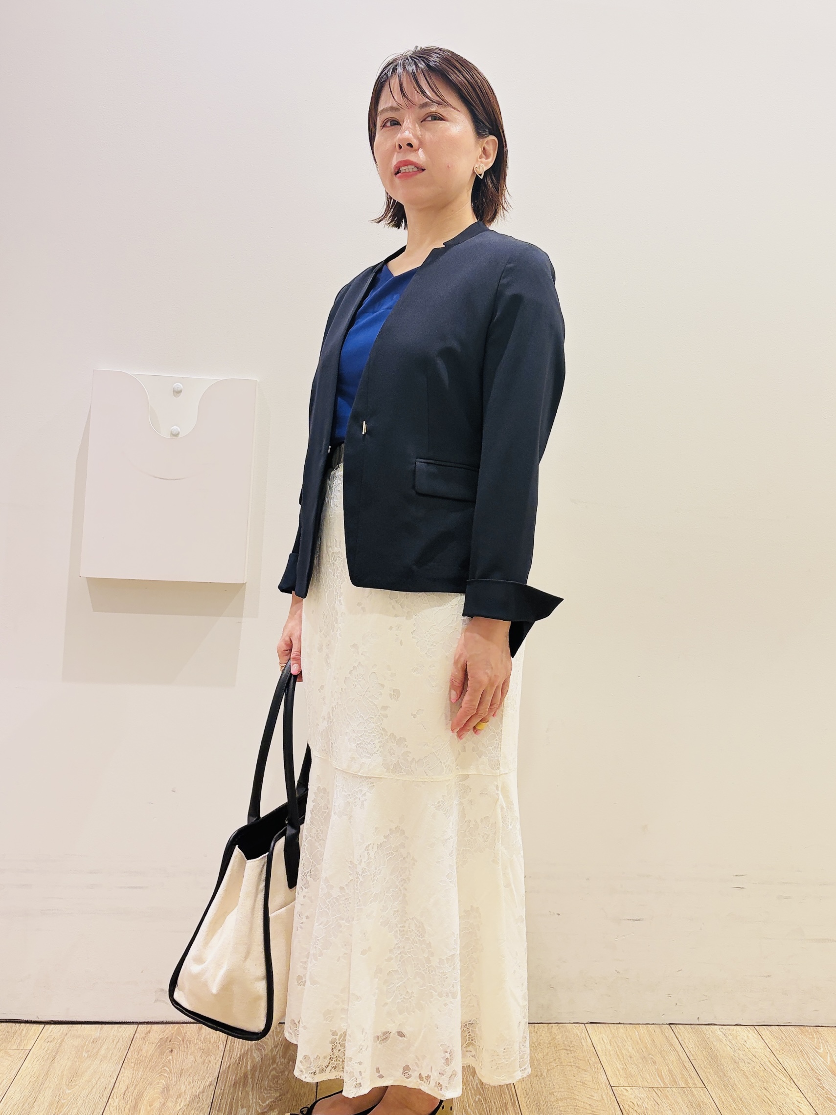 YUKOさんの「index｜【接触冷感／吸水速乾】ノーカラージャケット／セットアップ対応可《洗える／防シワ／ストレッチ》」を使ったコーディネート