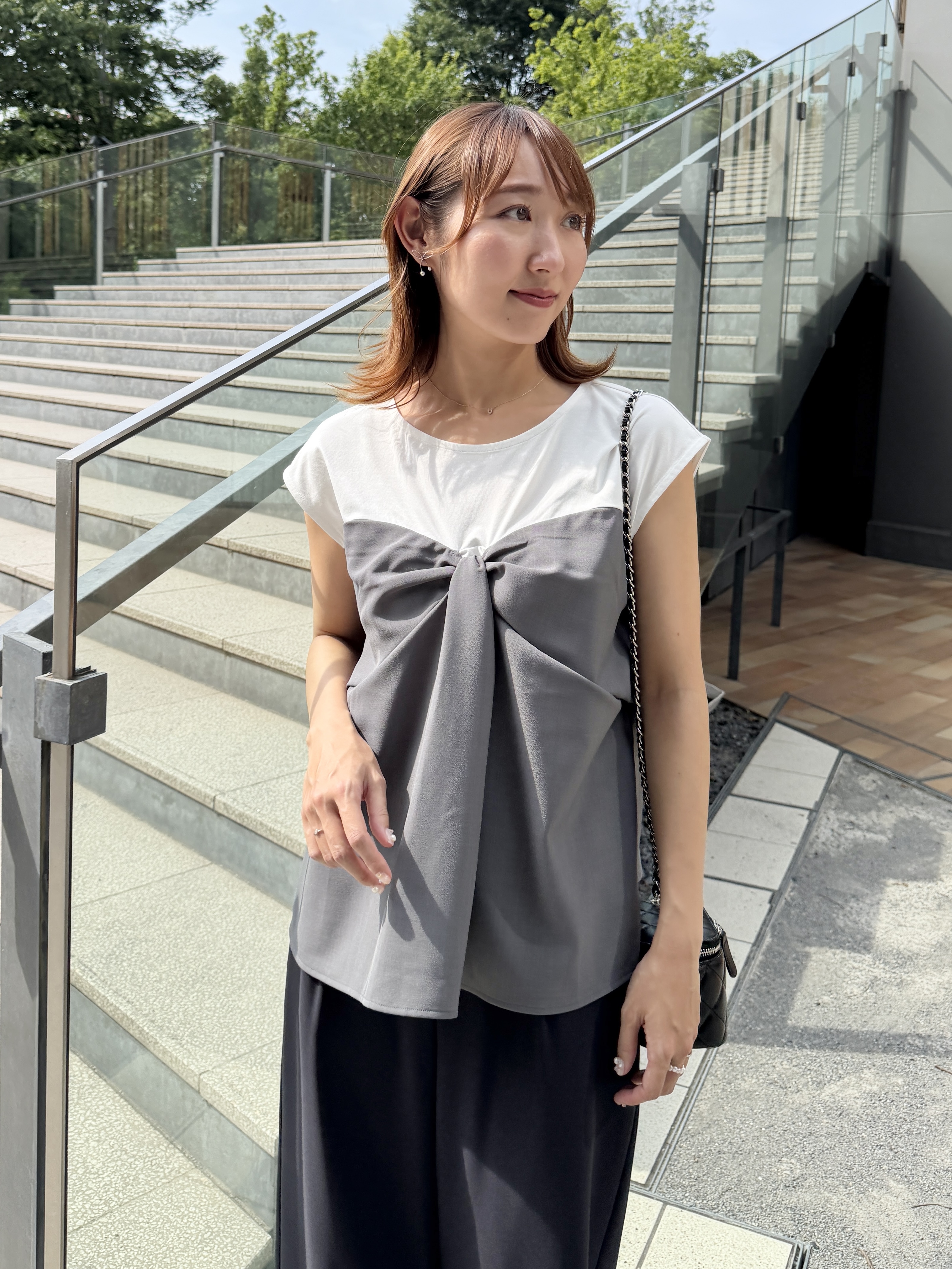 みぃさんの「Couture brooch｜【接触冷感・UVカット・洗える】リボンベア ドッキングトップス」を使ったコーディネート
