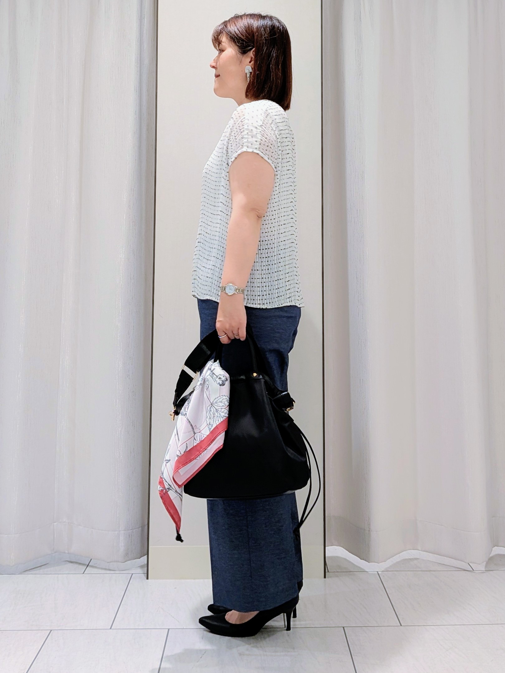Onumaさんの「UNTITLED｜【1枚で着映える】ドットジャガードブラウス」を使ったコーディネート
