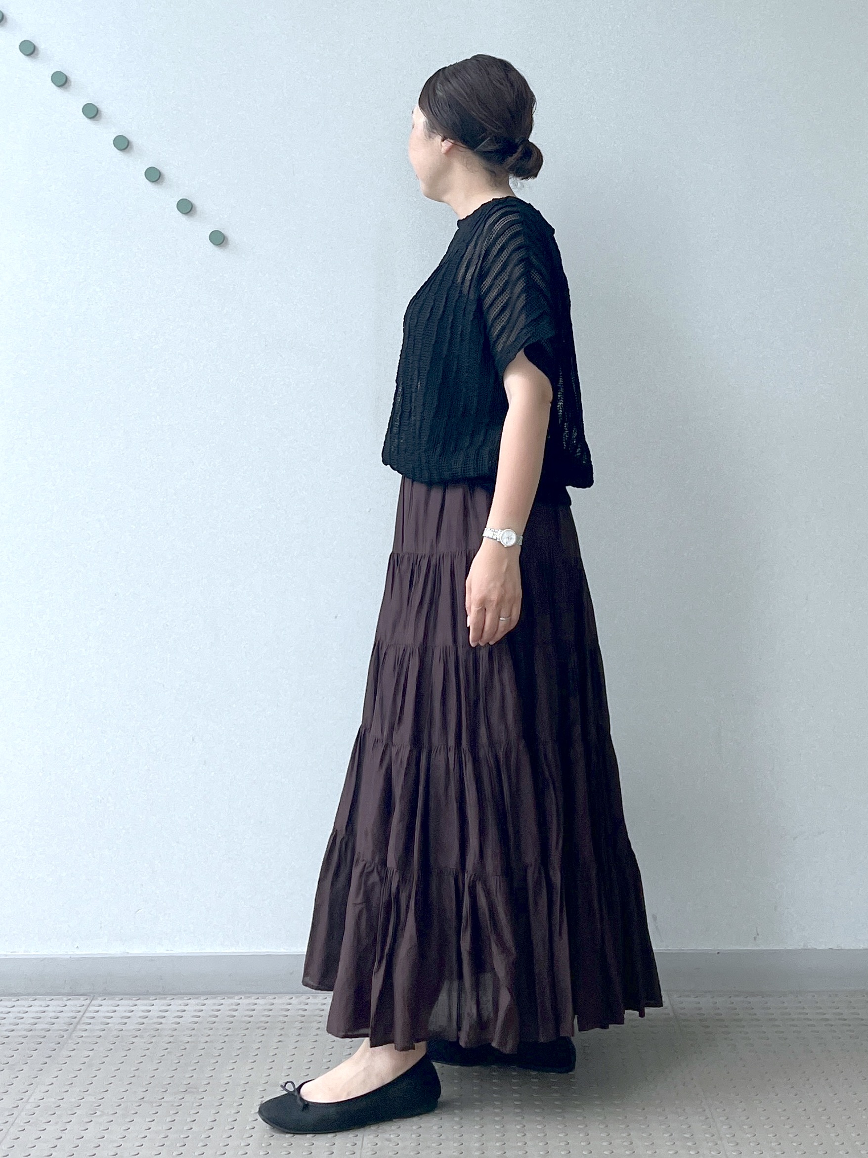 Soeさんの「DRESSTERIOR｜【体系カバー/日除け】ドルマンスリーブ シアーメッシュプルオーバー」を使ったコーディネート