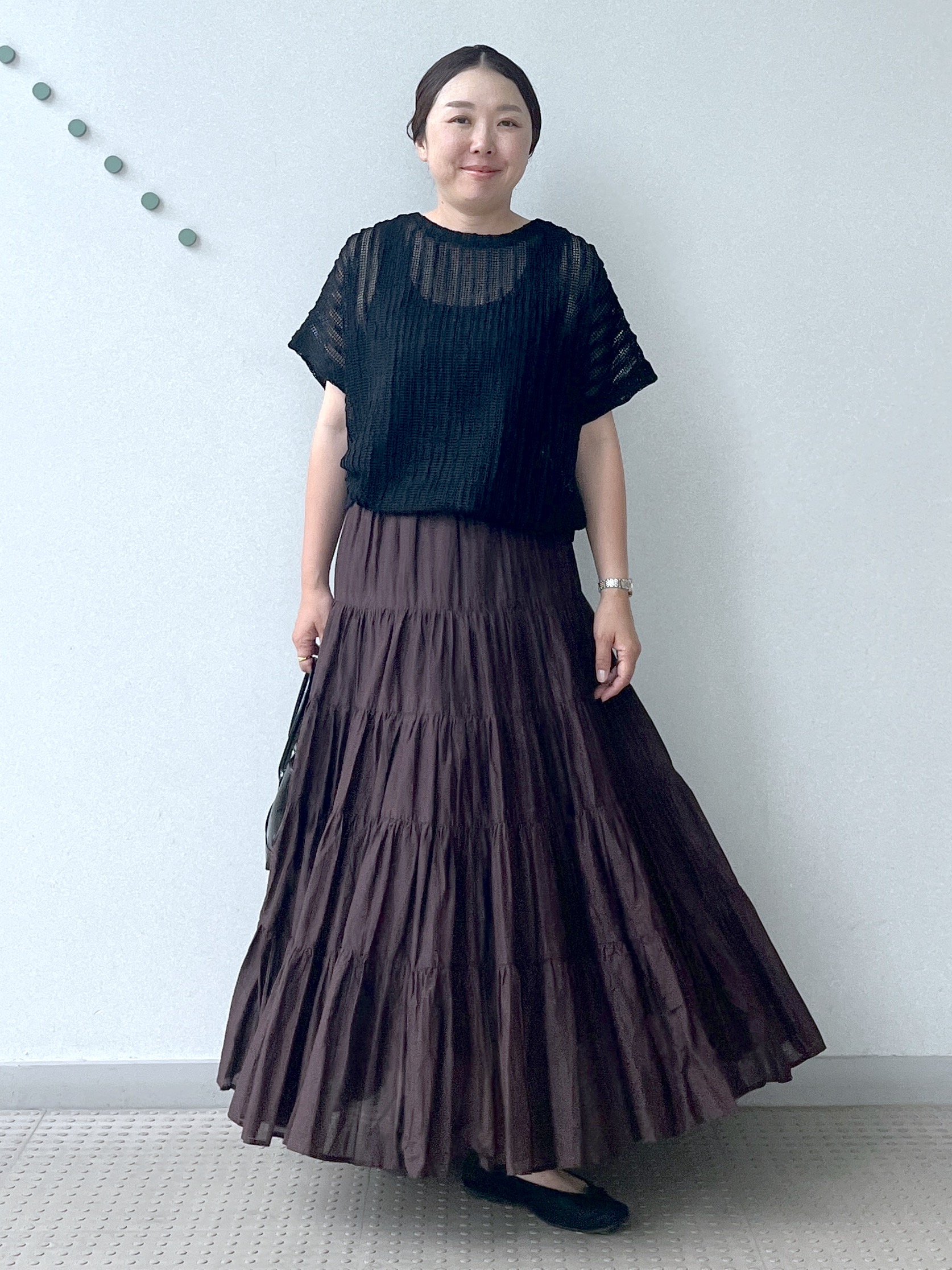 Soeさんの「DRESSTERIOR｜【体系カバー/日除け】ドルマンスリーブ シアーメッシュプルオーバー」を使ったコーディネート