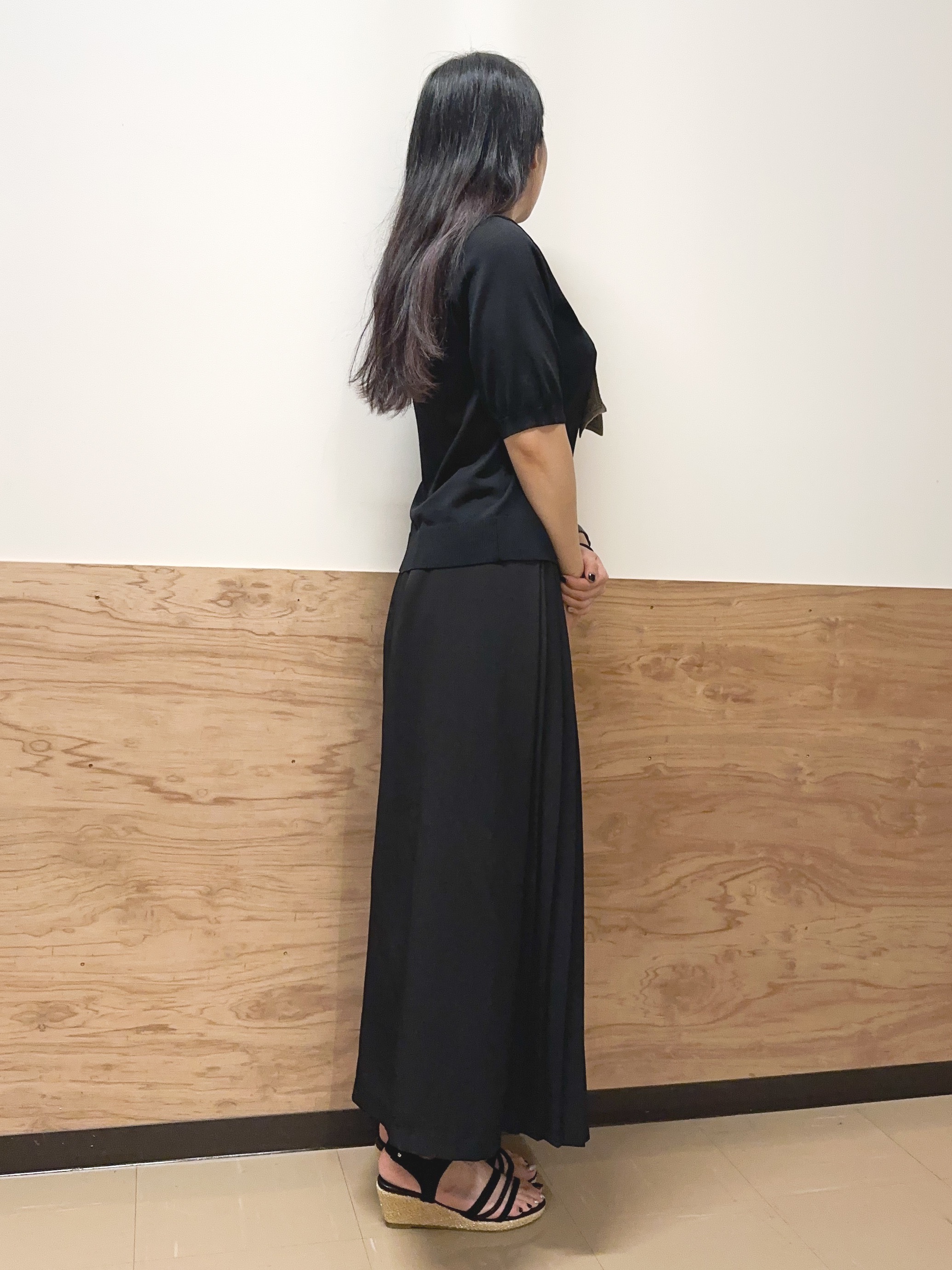 すーさんの「grove｜【大人気アイテム5分袖で登場！】スカーフ柄ボウタイ五分袖ニットプルオーバ―」を使ったコーディネート