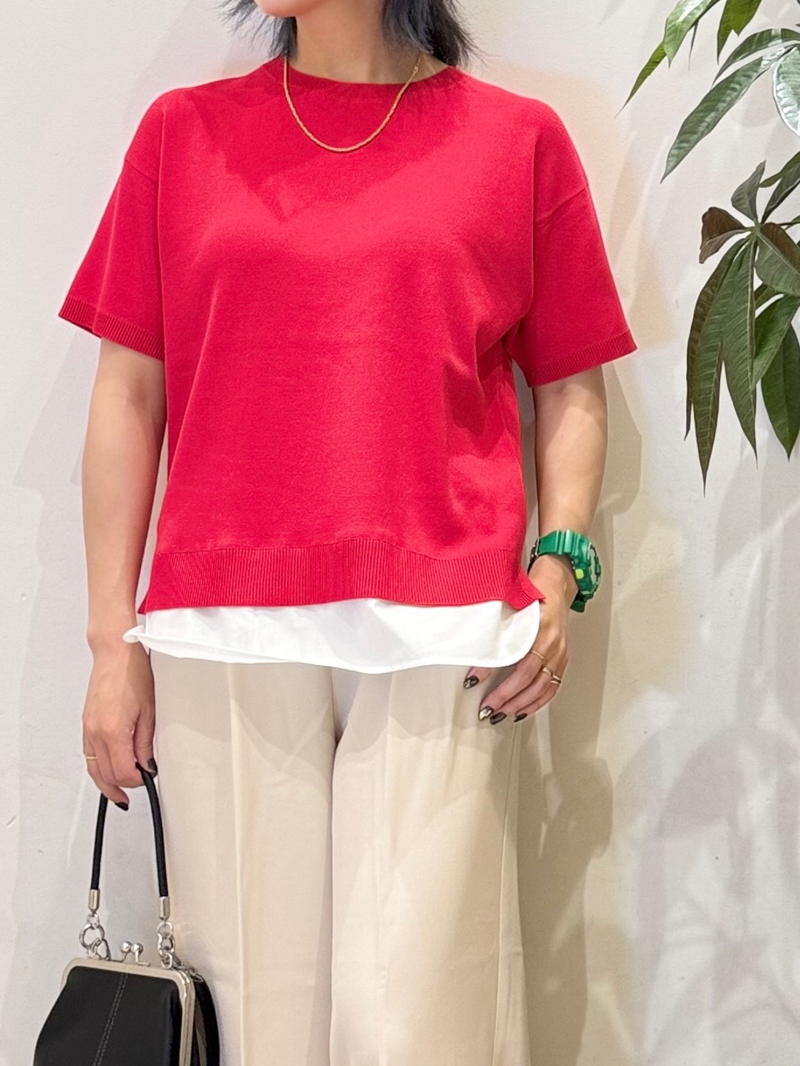 misakiさんの「SHOO･LA･RUE｜【ひんやり/UV/洗濯機可/S-LL】毛玉になりにくい シャツレイヤード風 半袖ニット」を使ったコーディネート