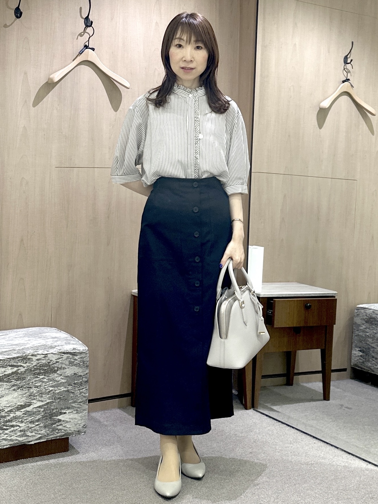 Miwaさんの「UNTITLED｜【接触冷感/UVカット/吸水速乾/遮熱】ツイルボタンディティールスカート」を使ったコーディネート