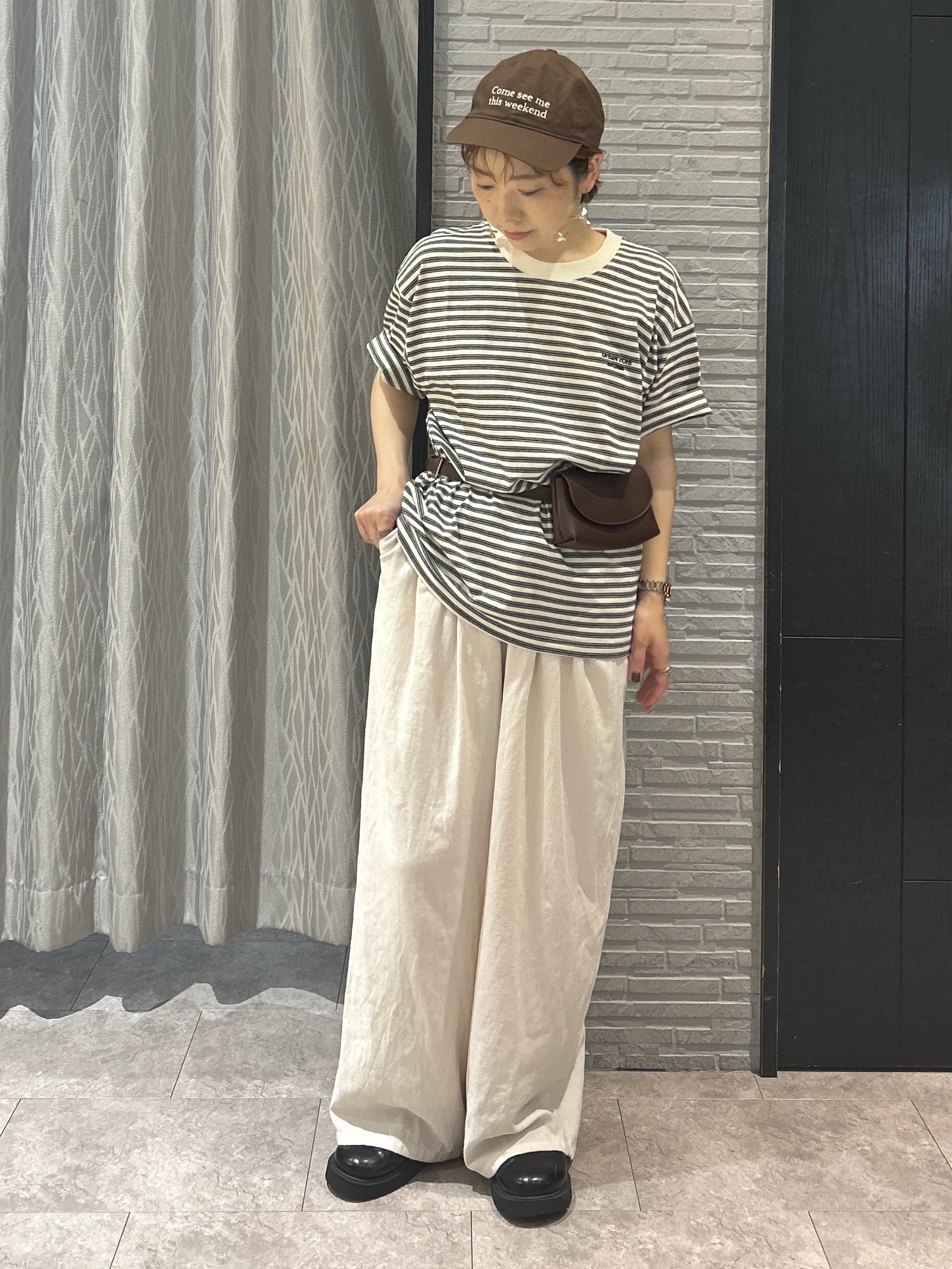 ga_riさんの「THE SHOP TK｜COOLボーダー 半袖Tシャツ 接触冷感／洗濯機OK」を使ったコーディネート