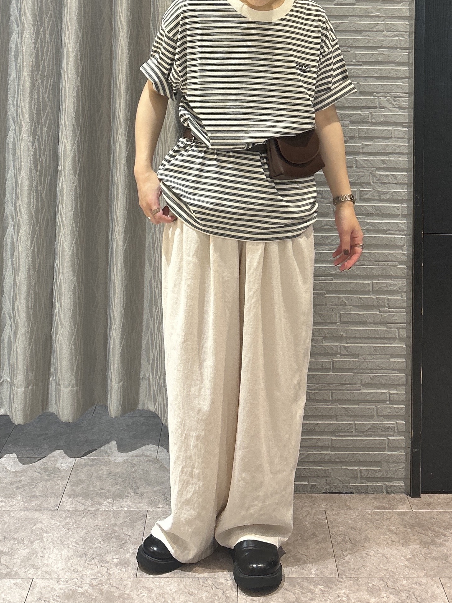 ga_riさんの「THE SHOP TK｜COOLボーダー 半袖Tシャツ 接触冷感／洗濯機OK」を使ったコーディネート