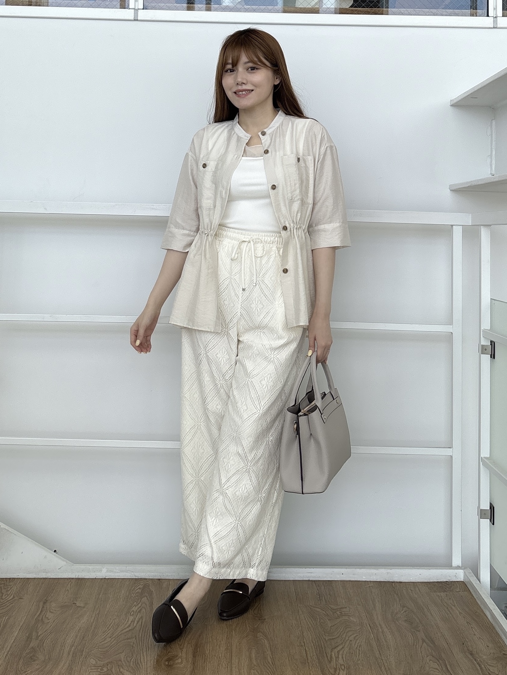 sayaさんの「grove｜5分袖ver登場！【体型カバー・洗える】シアーサファリシャツジャケット」を使ったコーディネート