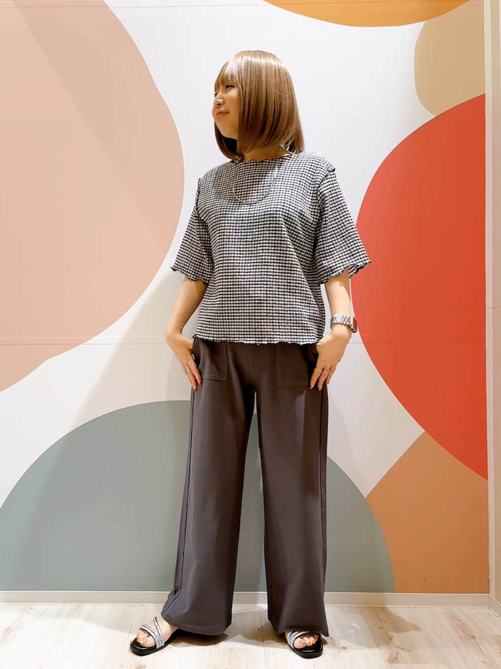 長男さんの「SHOO･LA･RUE｜カット楊柳ギンガムメローT」を使ったコーディネート