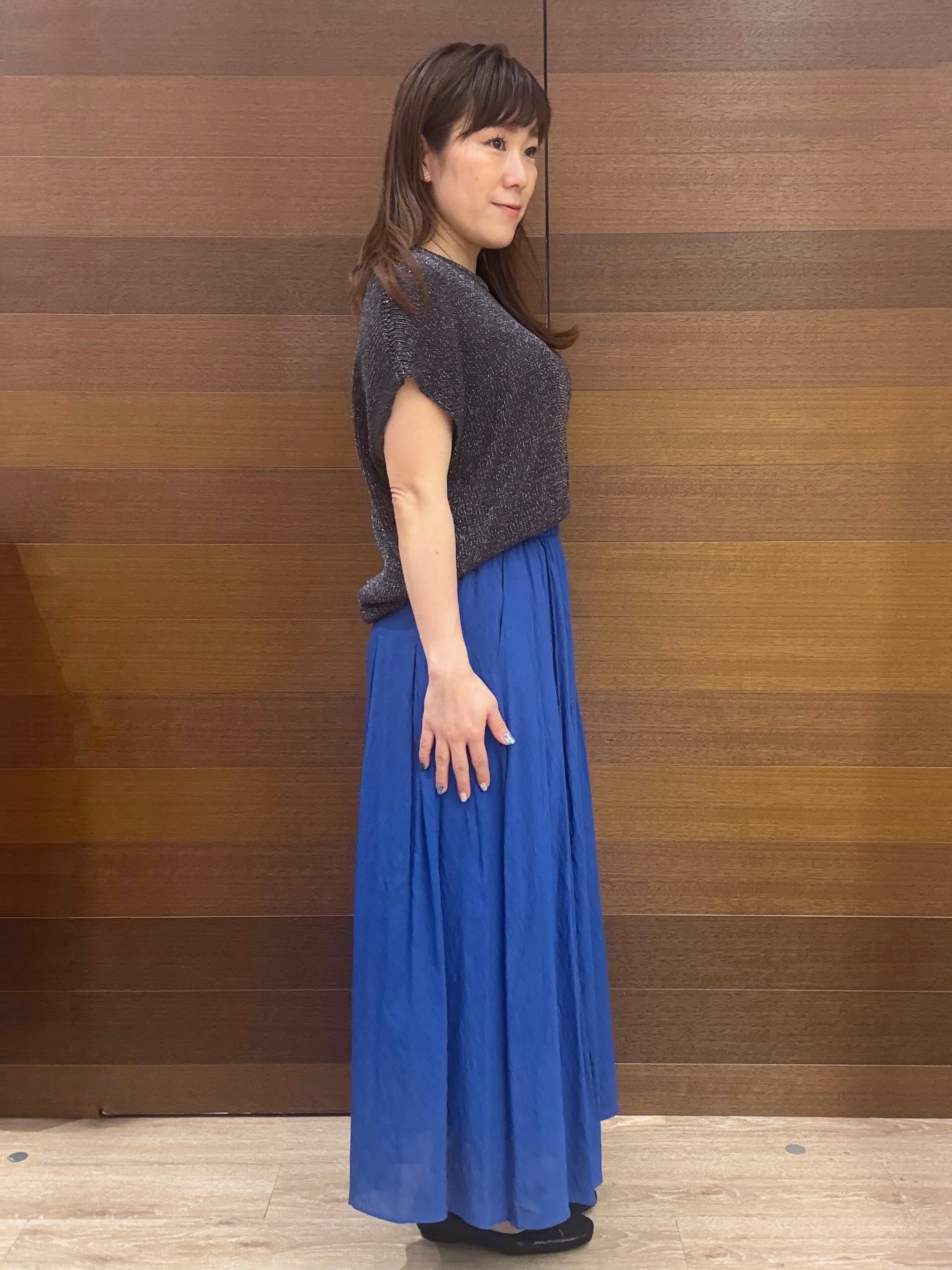 maichiさんの「OPAQUE.CLIP｜ラメメッシュ フレンチスリーブニット【洗濯機OK】」を使ったコーディネート