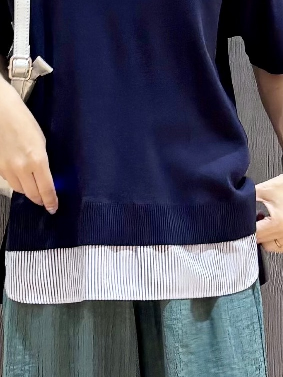 meiさんの「SHOO･LA･RUE｜【ひんやり/UV/洗濯機可/S-LL】毛玉になりにくい シャツレイヤード風 半袖ニット」を使ったコーディネート