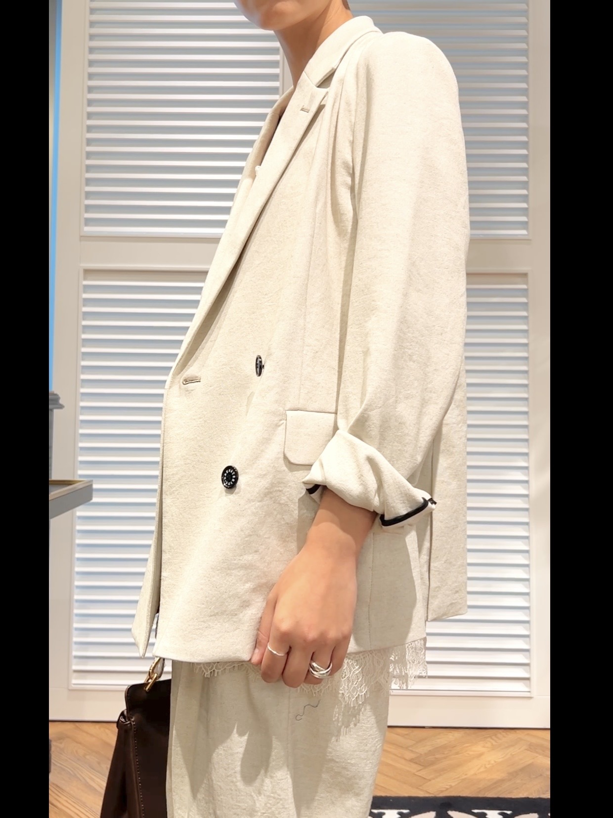 OCHIAIさんの「DRESSTERIOR｜【セットアップ可/吸水速乾/ウォッシャブル】リネンブレンドオックスダブルジャケット」を使ったコーディネート