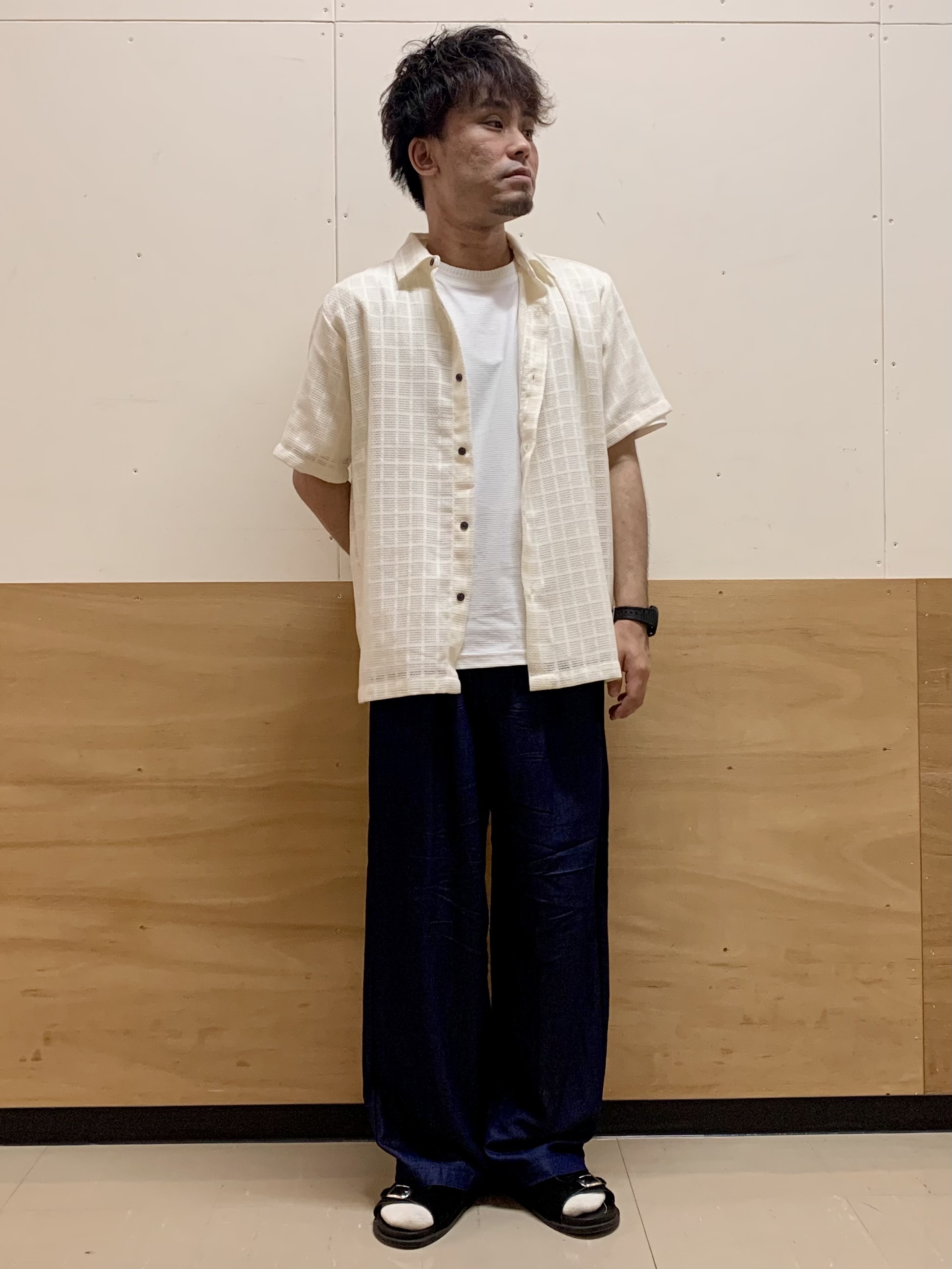 MATUさんの「THE SHOP TK｜格子柄メッシュ半袖シャツ」を使ったコーディネート