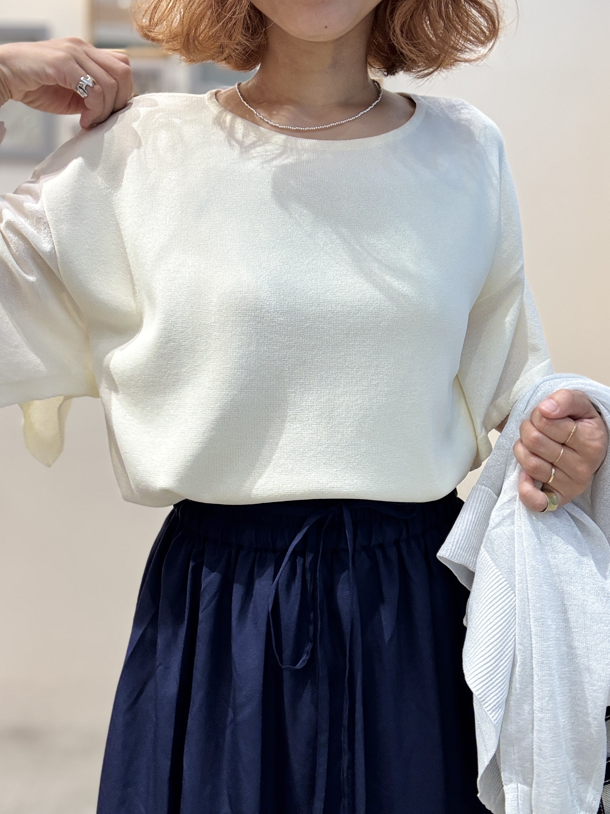 たけぴさんの「SHOO･LA･RUE｜【さらり快適/洗濯機可/S-LL】シアーラメカーディガン」を使ったコーディネート