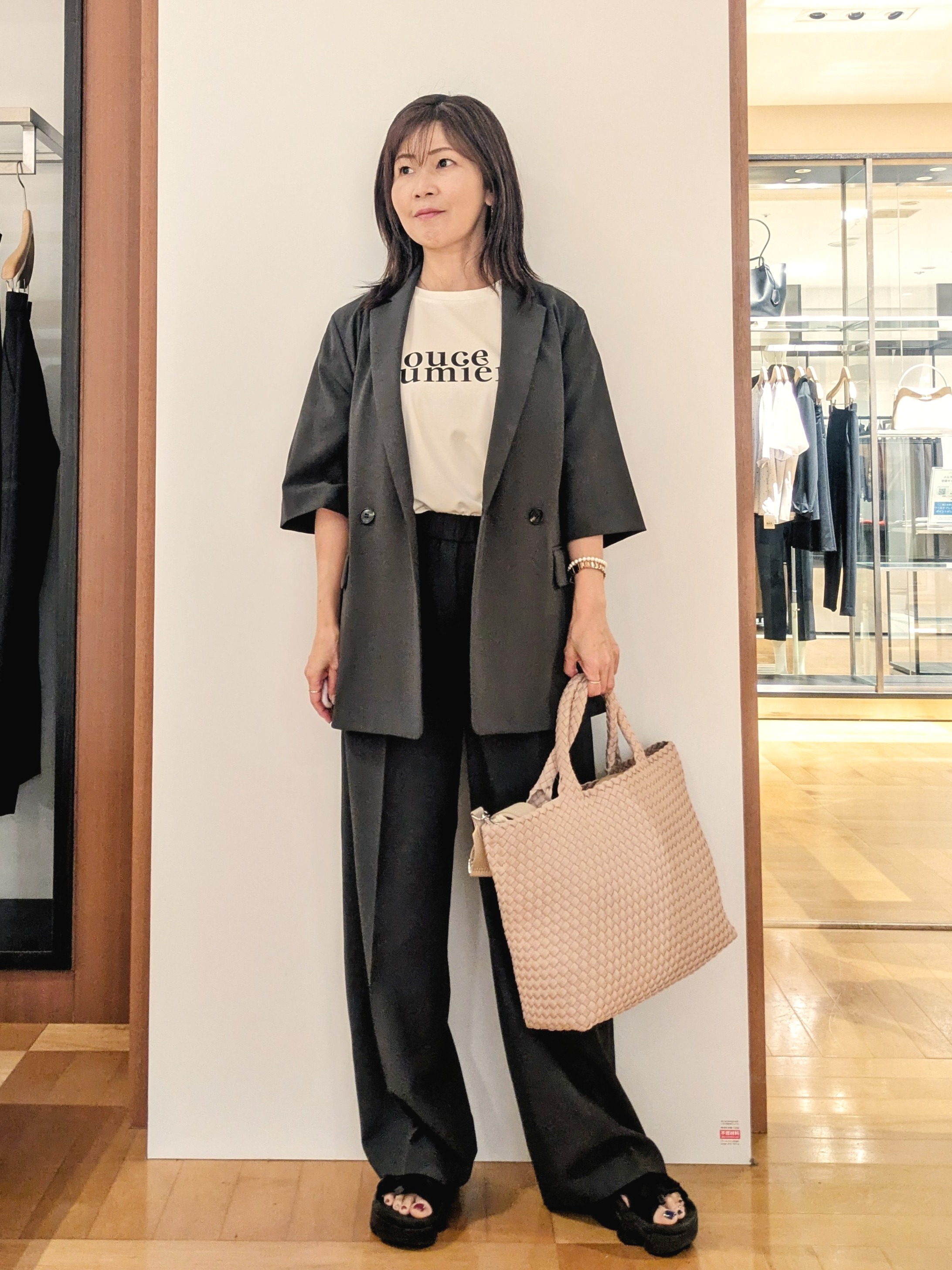 laverさんの「UNTITLED｜【セットアップ可/UVカット/通気性】エアリークール半袖ジャケット」を使ったコーディネート
