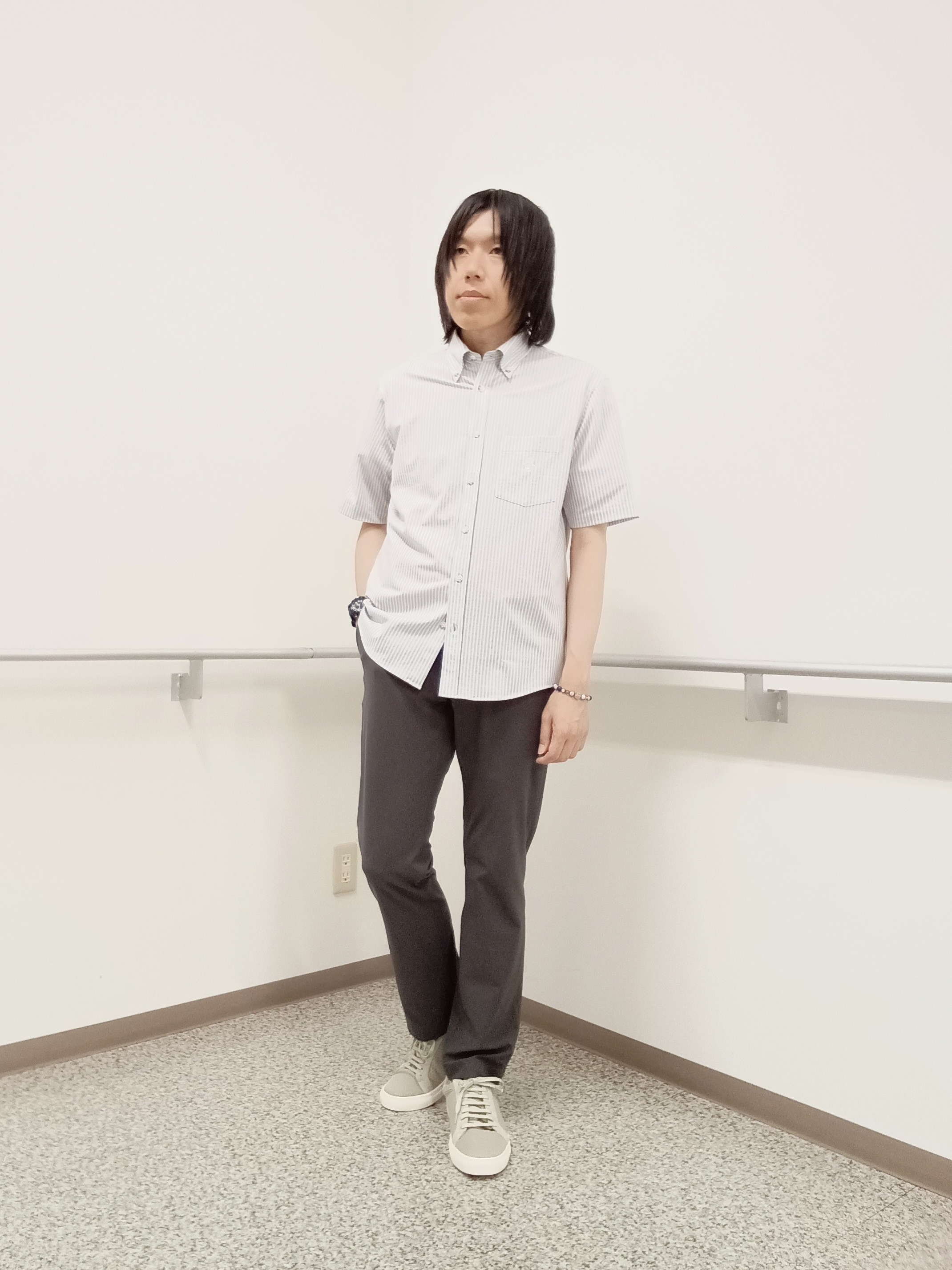moritaさんの「TAKEO KIKUCHI｜【接触冷感】ジャージストライプ シャツ」を使ったコーディネート