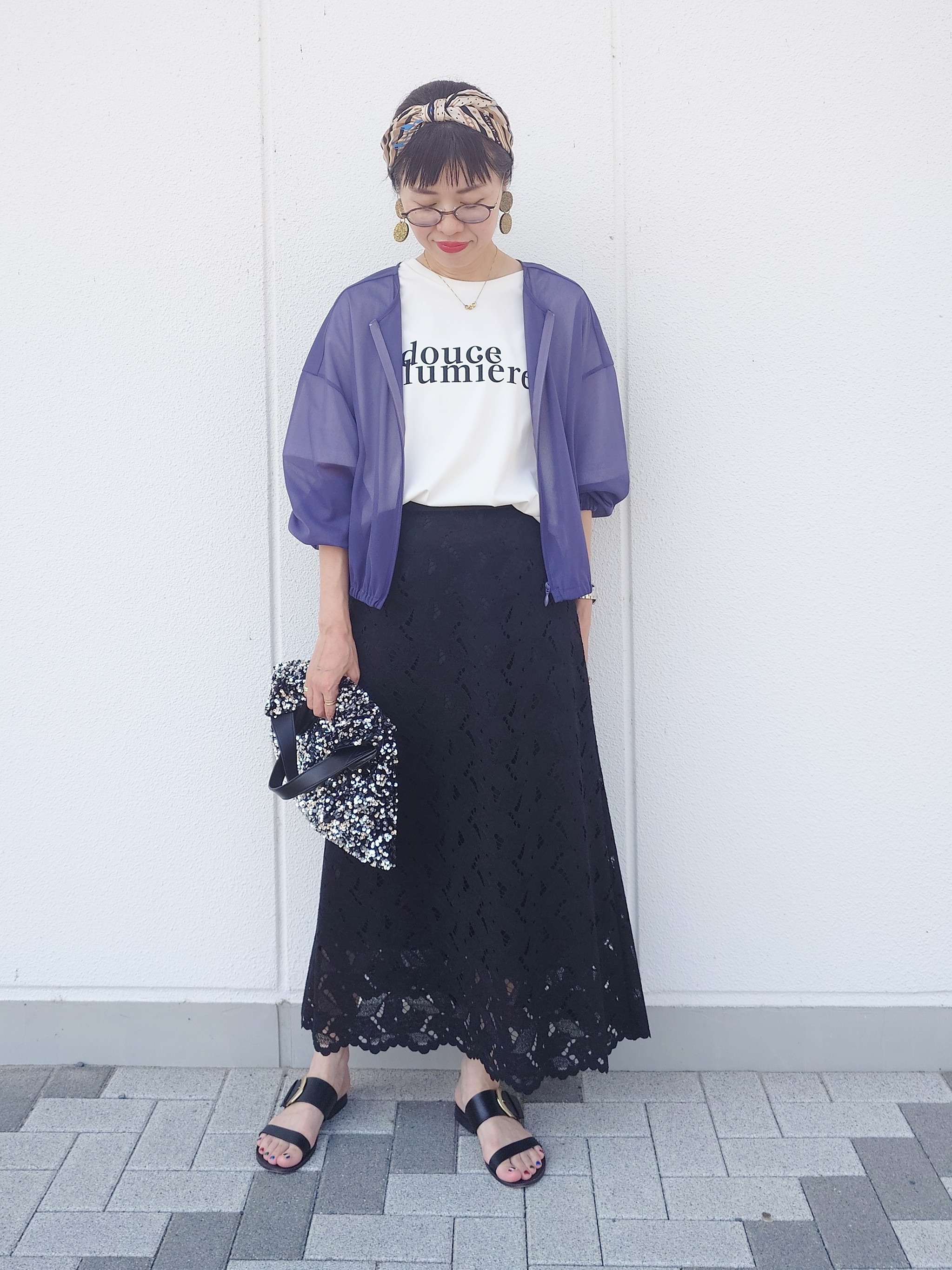 MUTSUKOさんの「UNTITLED｜トリコットシアーブラウス」を使ったコーディネート