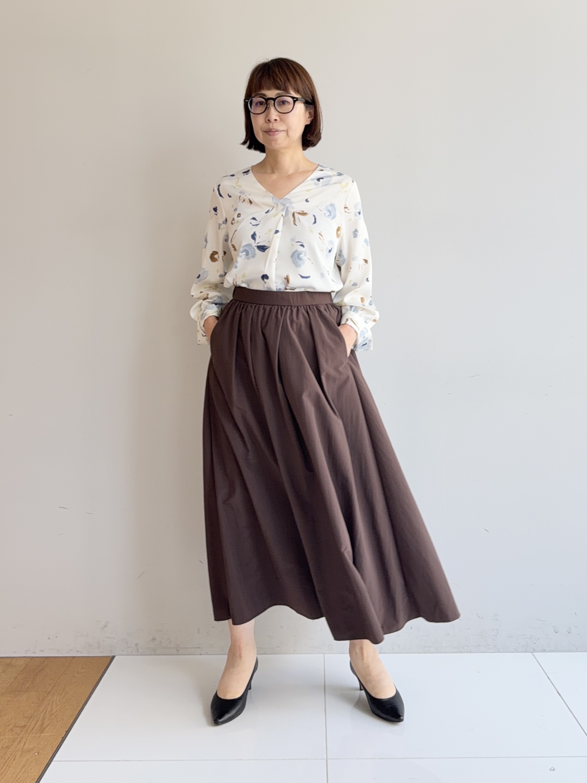 murayamaさんの「INDIVI｜【ラム革／美脚／通勤】レザーパンプス」を使ったコーディネート