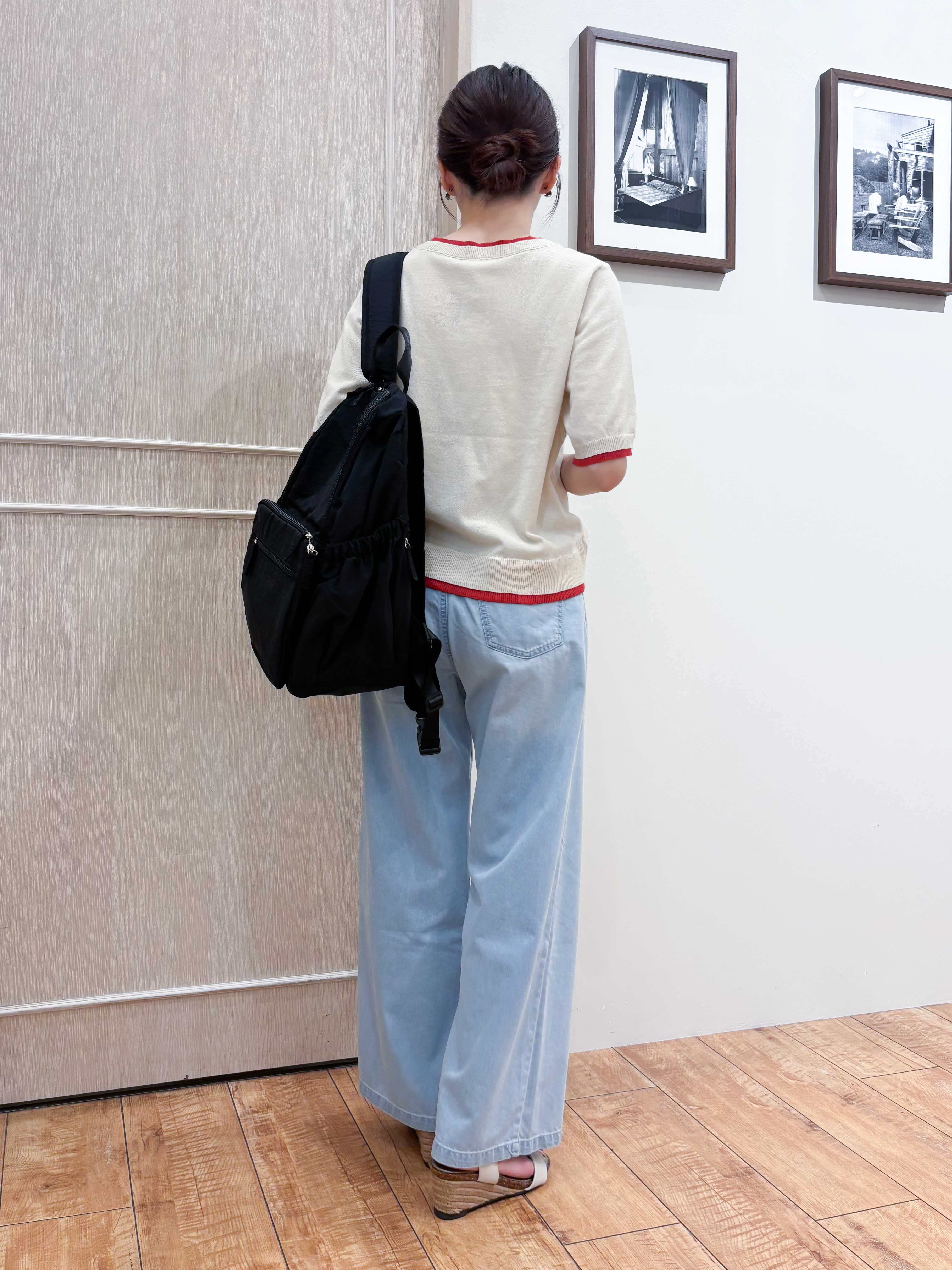 なみさんの「SHOO･LA･RUE｜【二の腕隠れる/コットン混】配色使いで差がつく 洗える五分袖ニット」を使ったコーディネート