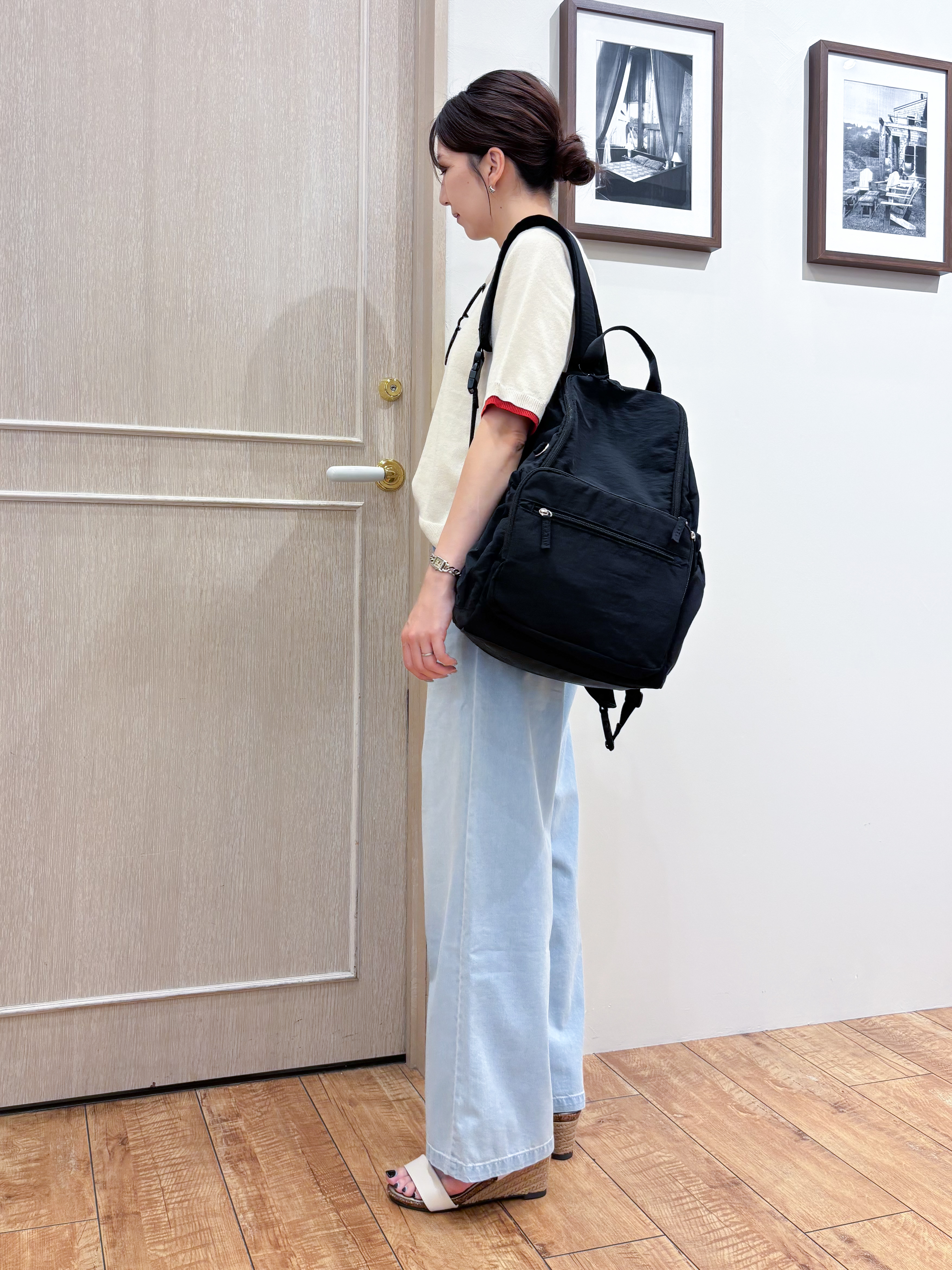 なみさんの「SHOO･LA･RUE｜【二の腕隠れる/コットン混】配色使いで差がつく 洗える五分袖ニット」を使ったコーディネート