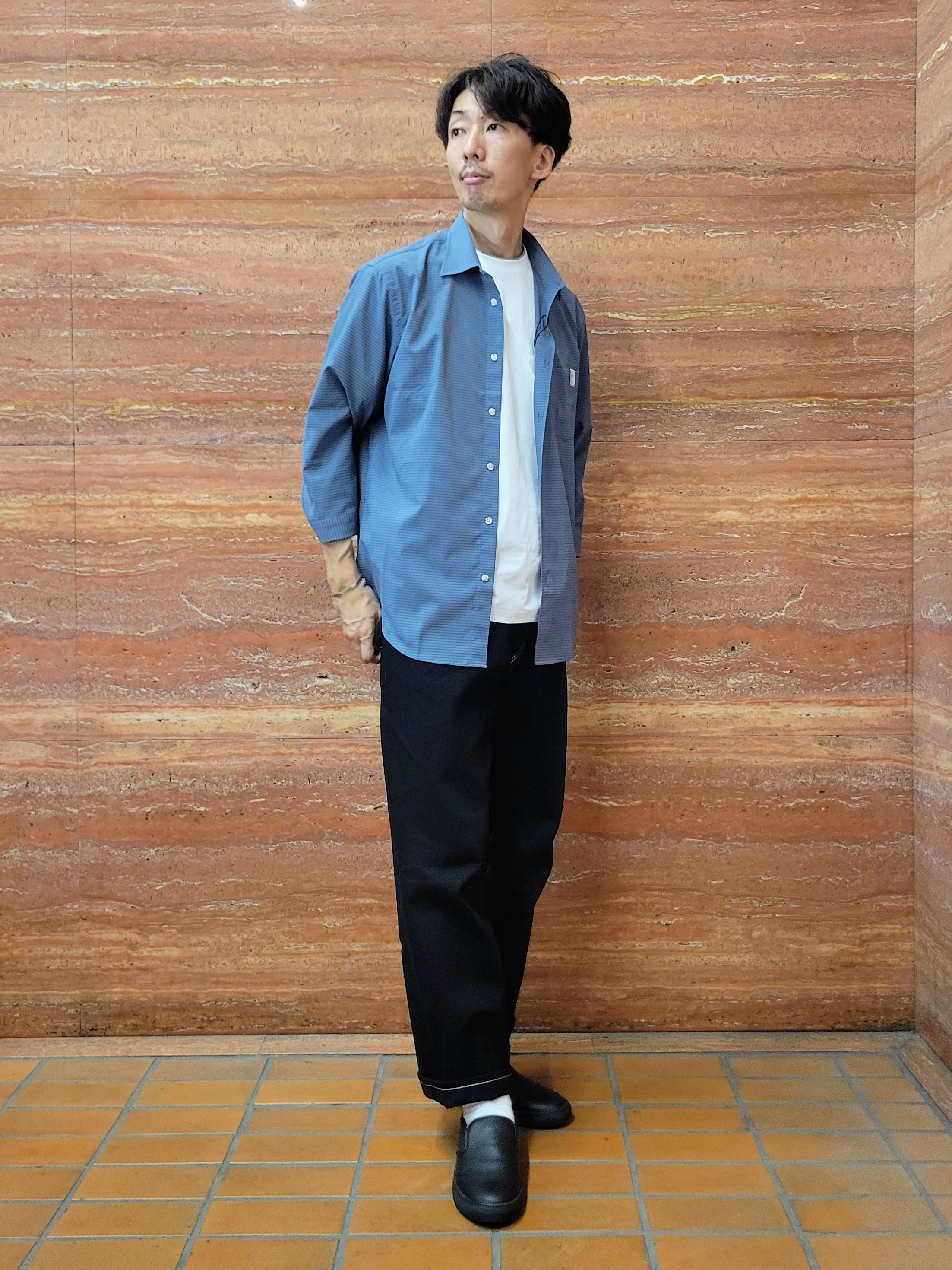 piroyaさんの「TAKEO KIKUCHI｜【日本製】JFP DotAir（R）サッカー7分袖シャツ」を使ったコーディネート