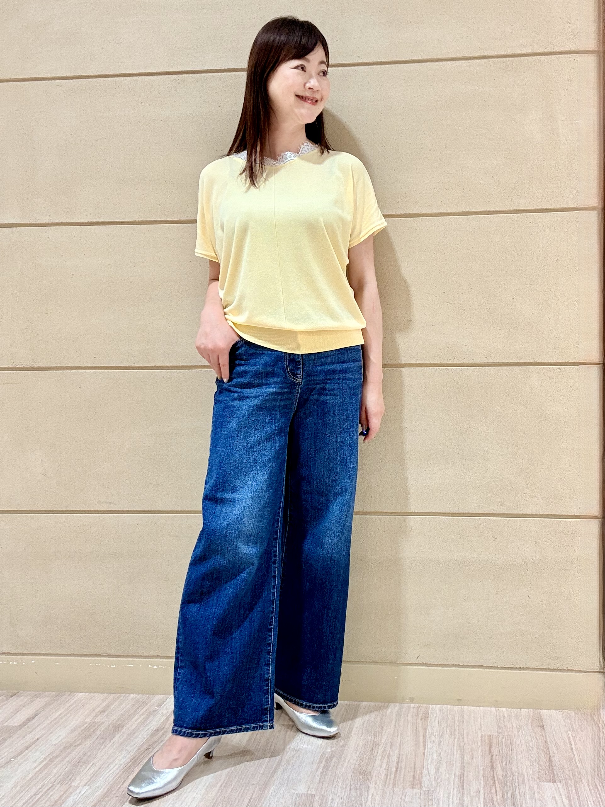 Marさんの「Reflect｜【二の腕カバー／手洗い可】ネックレース フレンチスリーブニット」を使ったコーディネート