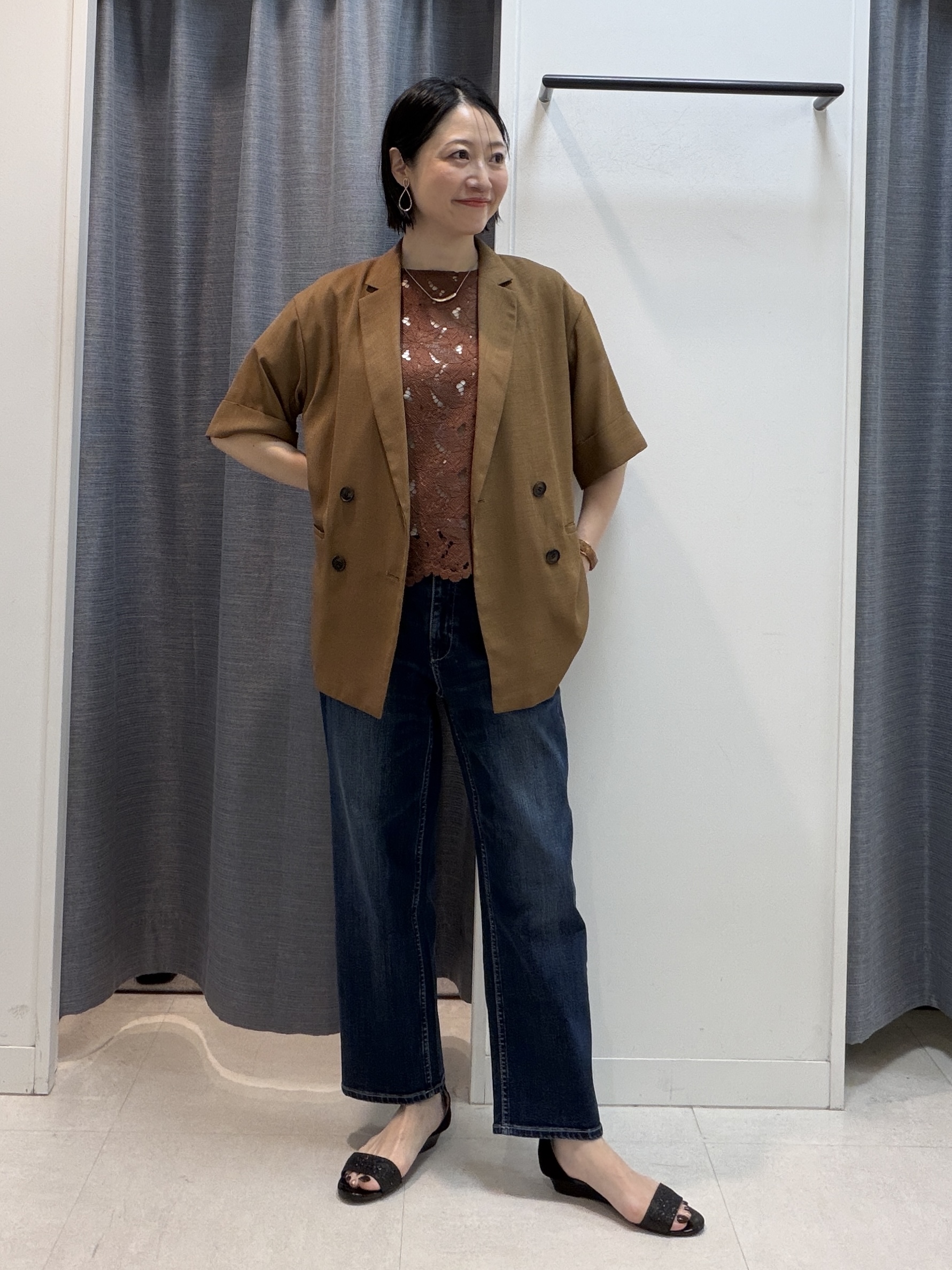 shihoさんの「INDIVI｜【洗える／メッシュ素材／SETUP可能】半袖シアージャケット」を使ったコーディネート