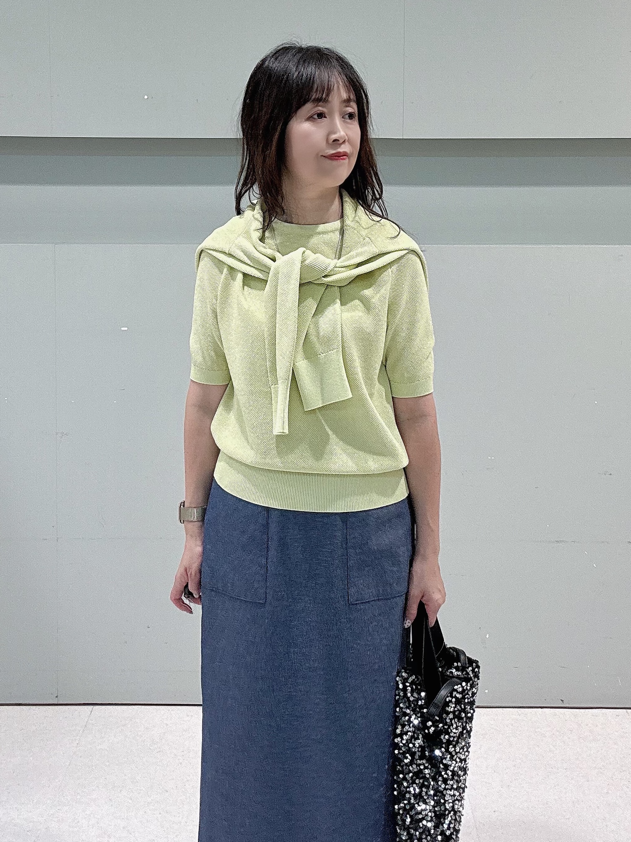 makiさんの「UNTITLED｜【アンサンブル可】ラメ混クルーネックカーディガン」を使ったコーディネート