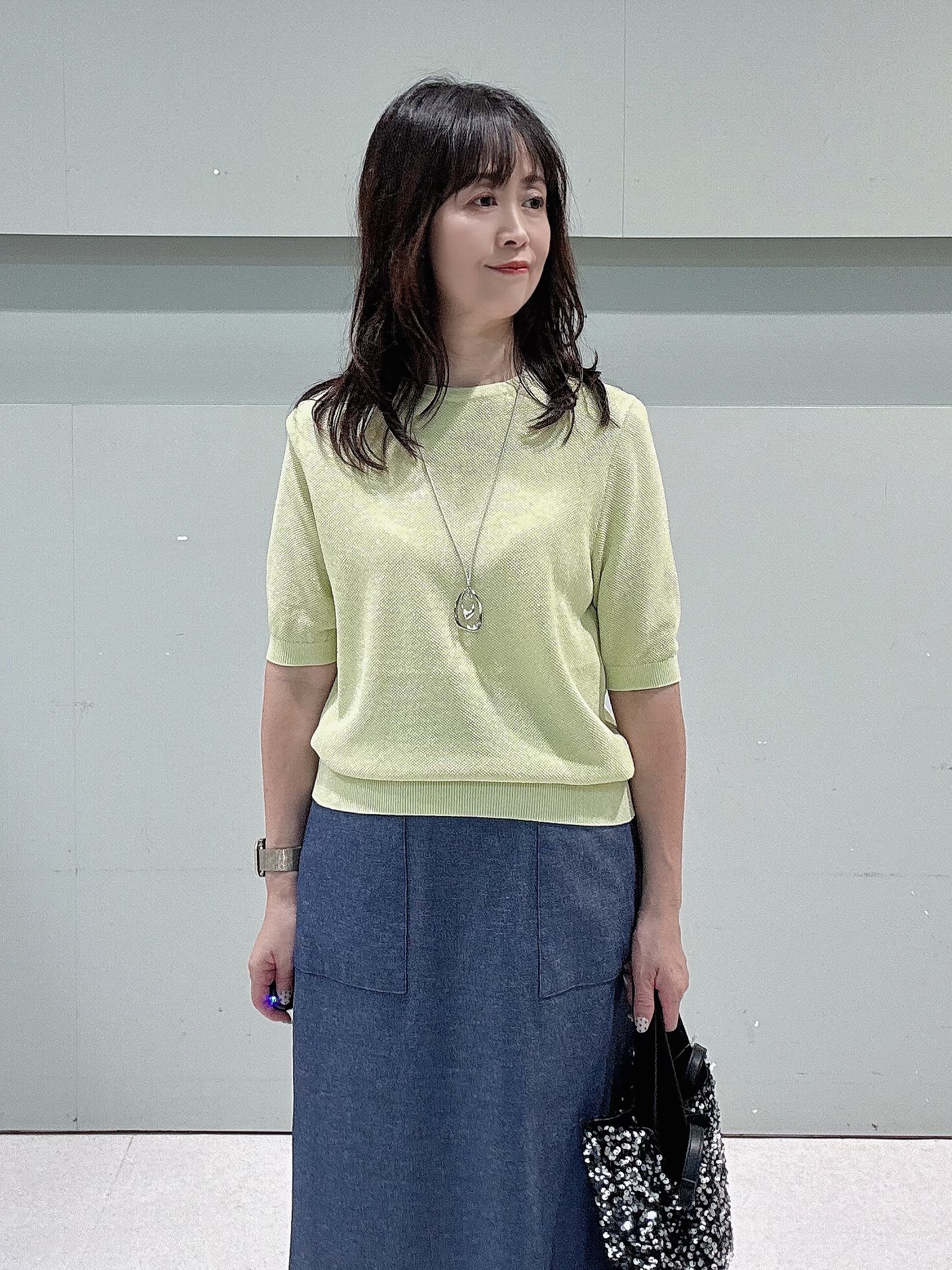 makiさんの「UNTITLED｜【アンサンブル可】ラメ混クルーネックカーディガン」を使ったコーディネート