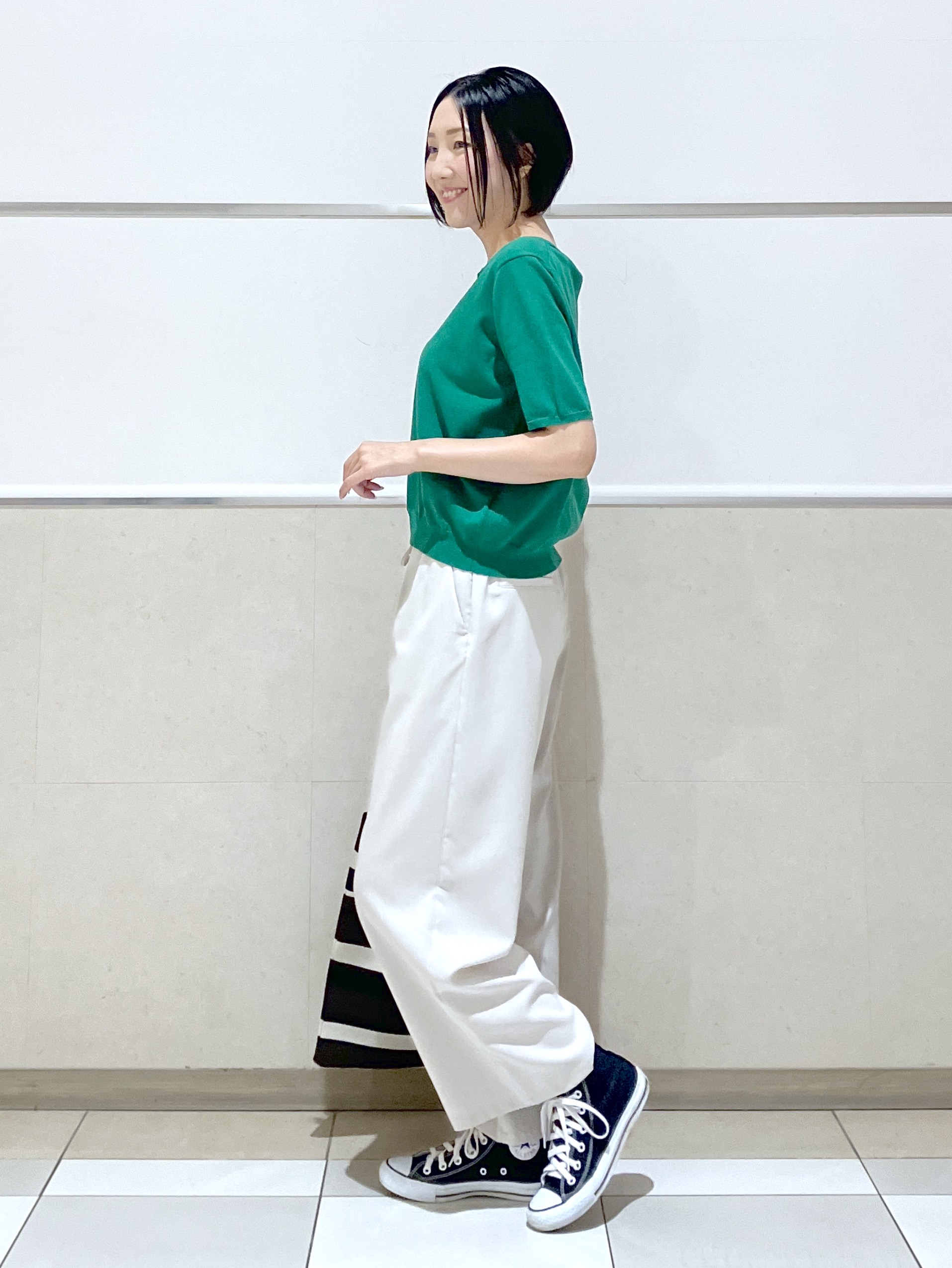 eriko さんの「Dessin｜【9色展開/接触冷感/UVカット】ドライタッチサマーニットT」を使ったコーディネート