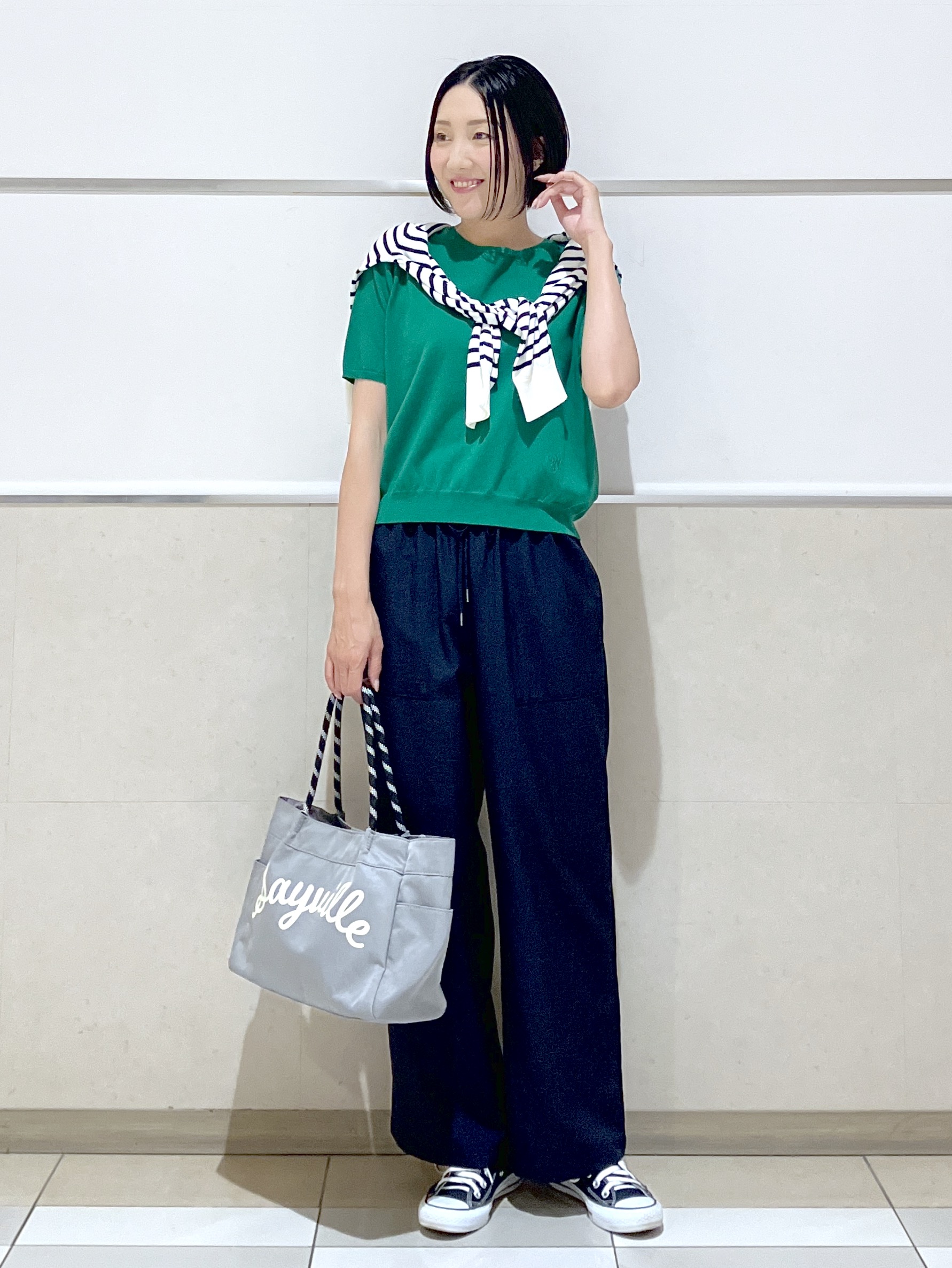 eriko さんの「Dessin｜【9色展開/接触冷感/UVカット】ドライタッチサマーニットT」を使ったコーディネート