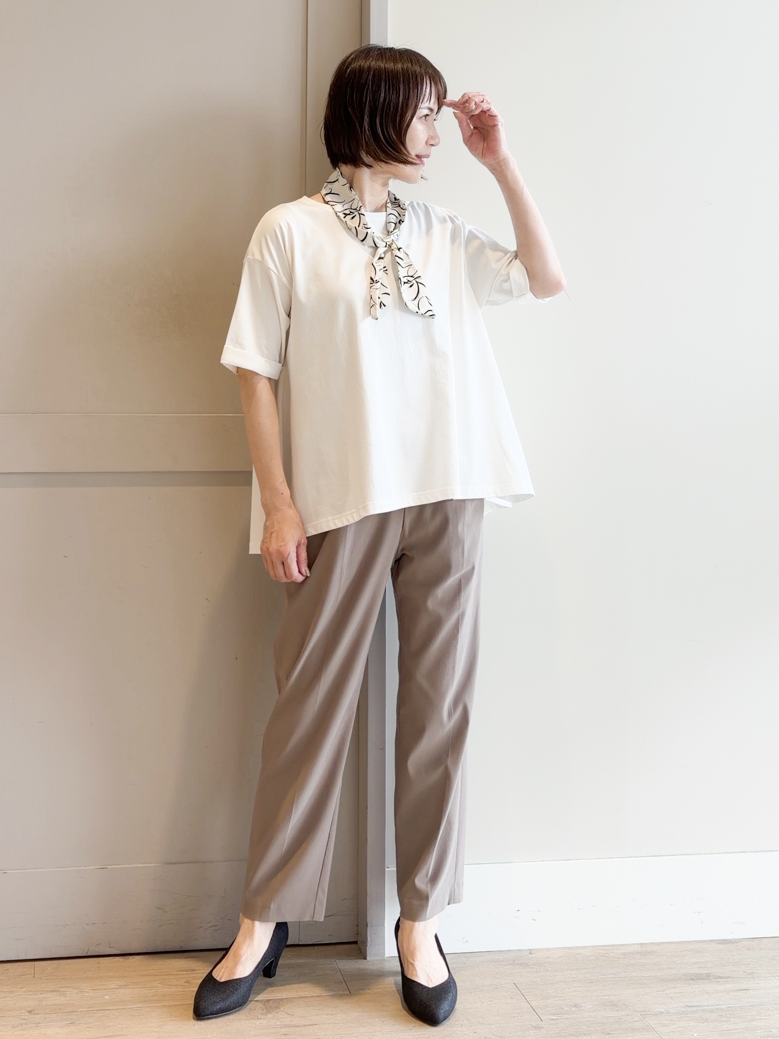 yamakoさんの「grove｜【遮熱／吸水速乾／接触冷感／UVカット】フレアシルエットTシャツ」を使ったコーディネート