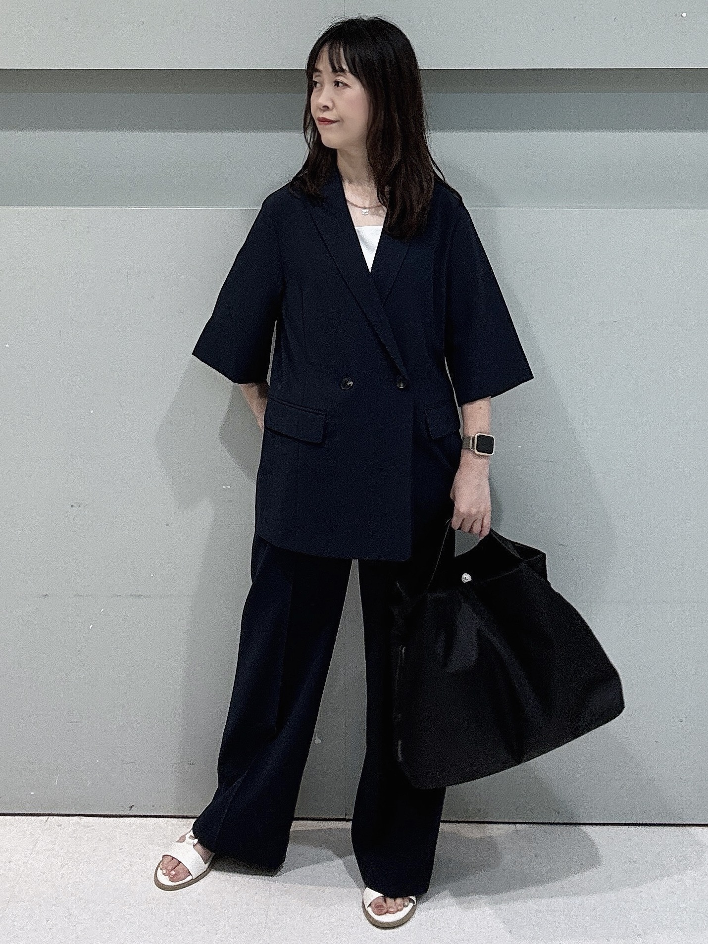 makiさんの「UNTITLED｜【セットアップ可/UVカット/通気性】エアリークール半袖ジャケット」を使ったコーディネート