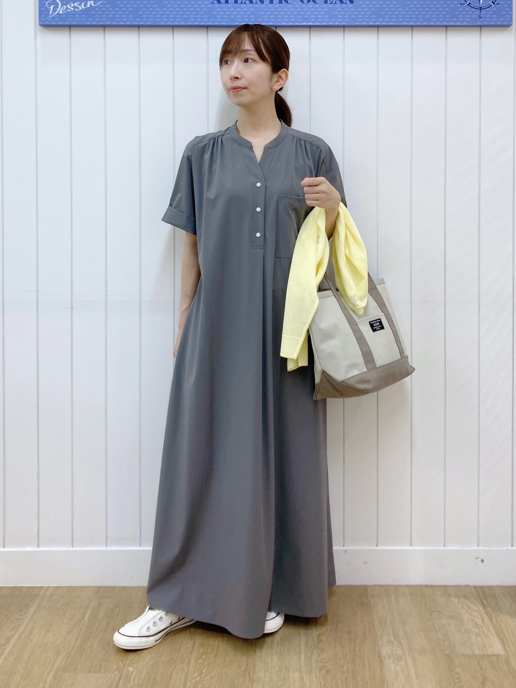 yoshiさんの「Dessin｜【接触冷感/UVカット】バンドカラーワンピース」を使ったコーディネート