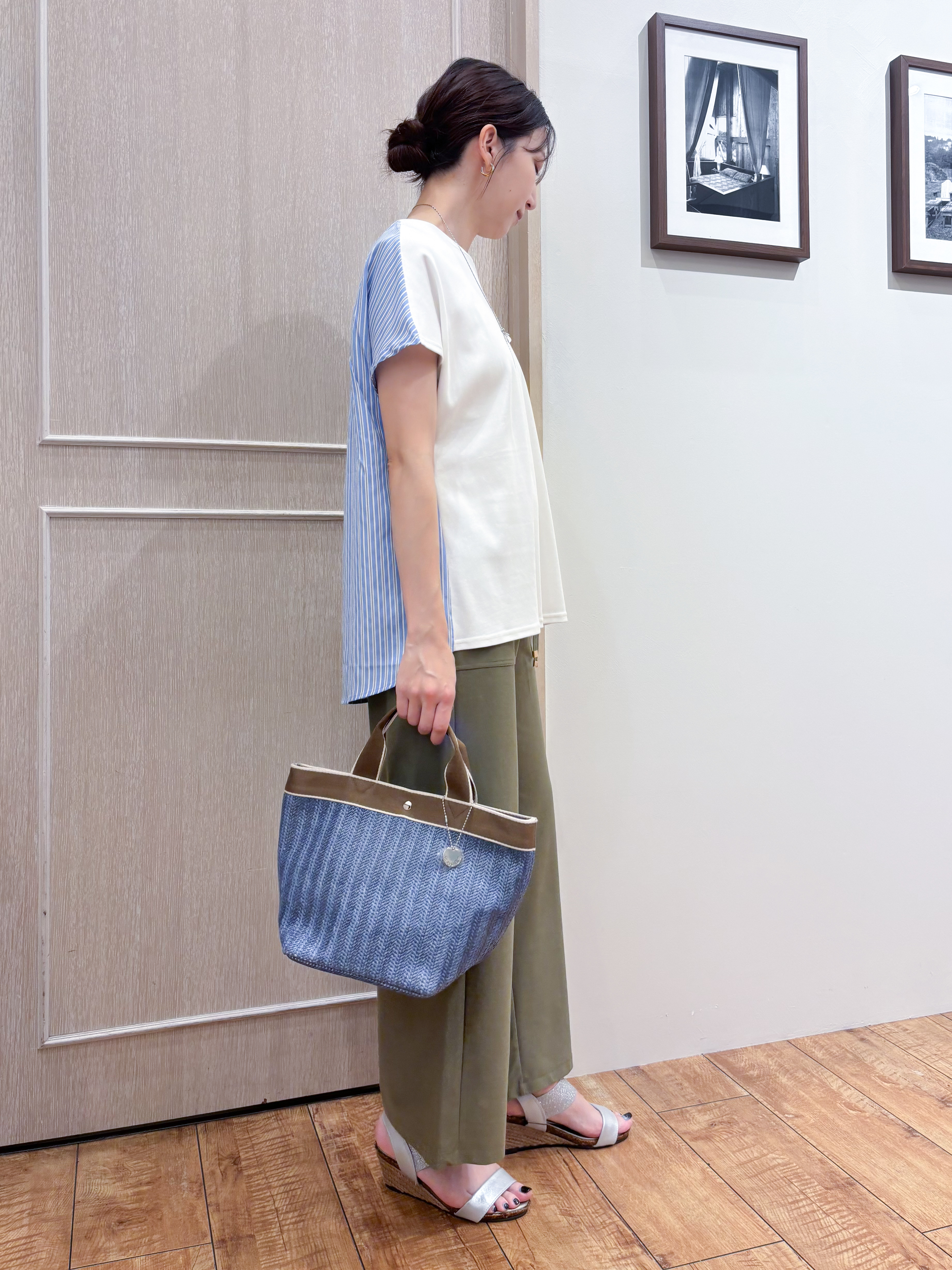 なみさんの「SHOO･LA･RUE｜【体型カバー/S-LL】インせず着られる ひんやりシャツ素材切替Tシャツ」を使ったコーディネート