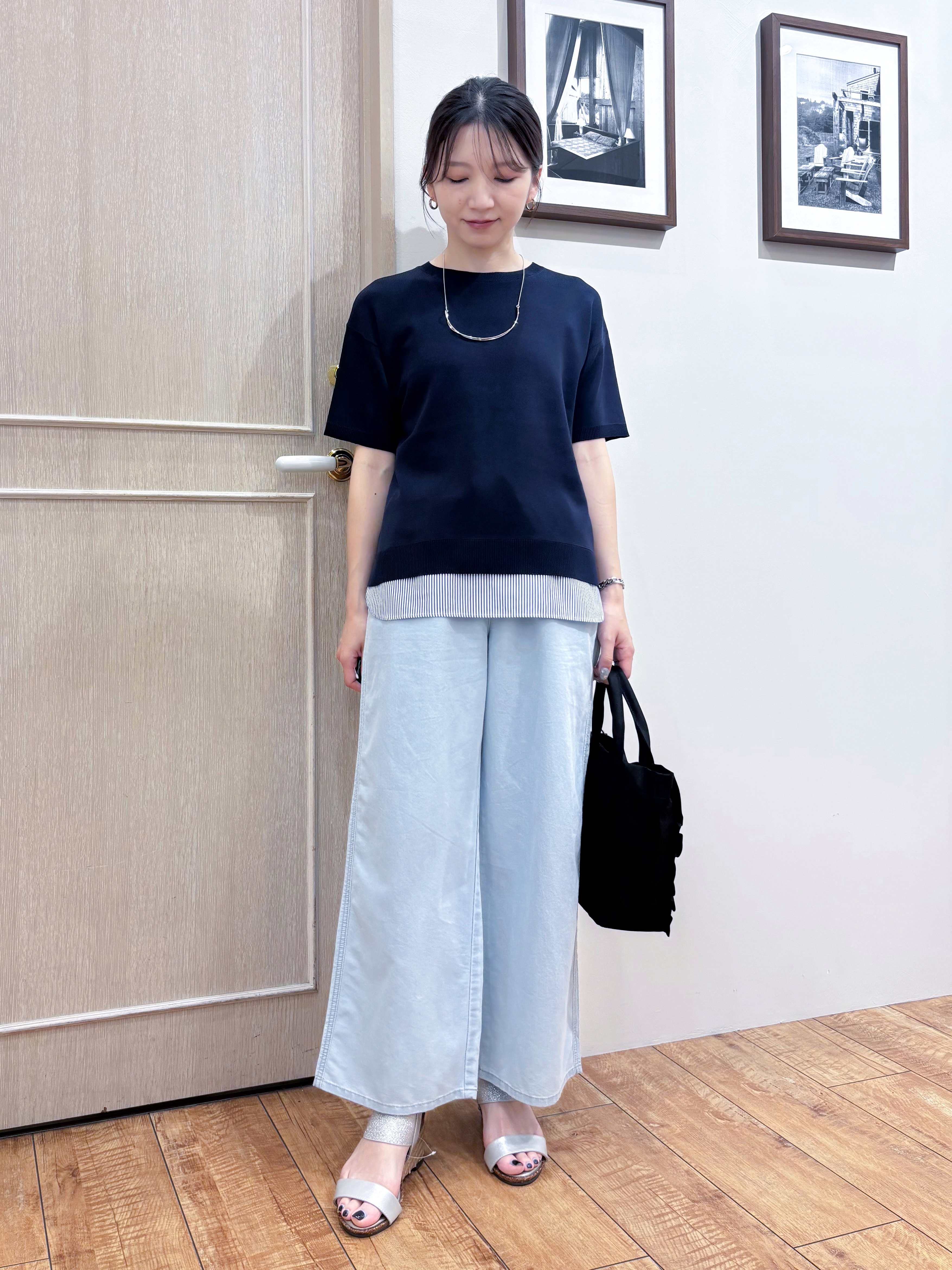 なみさんの「SHOO･LA･RUE｜【ひんやり/UV/洗濯機可/S-LL】毛玉になりにくい シャツレイヤード風 半袖ニット」を使ったコーディネート